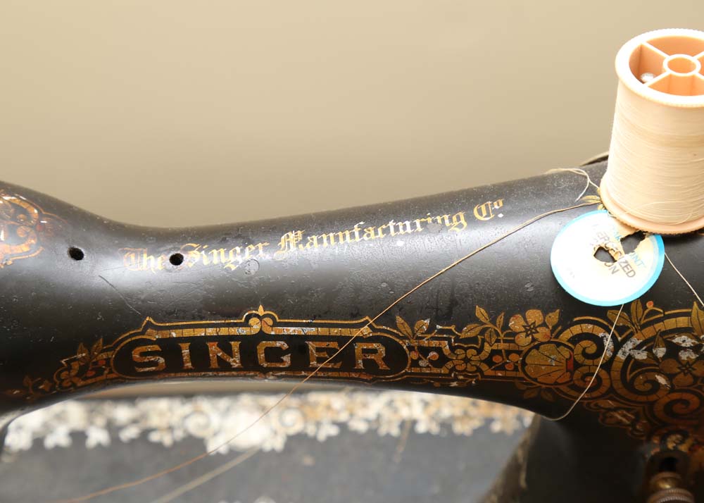 Antique Singer Sewing Machine and Table