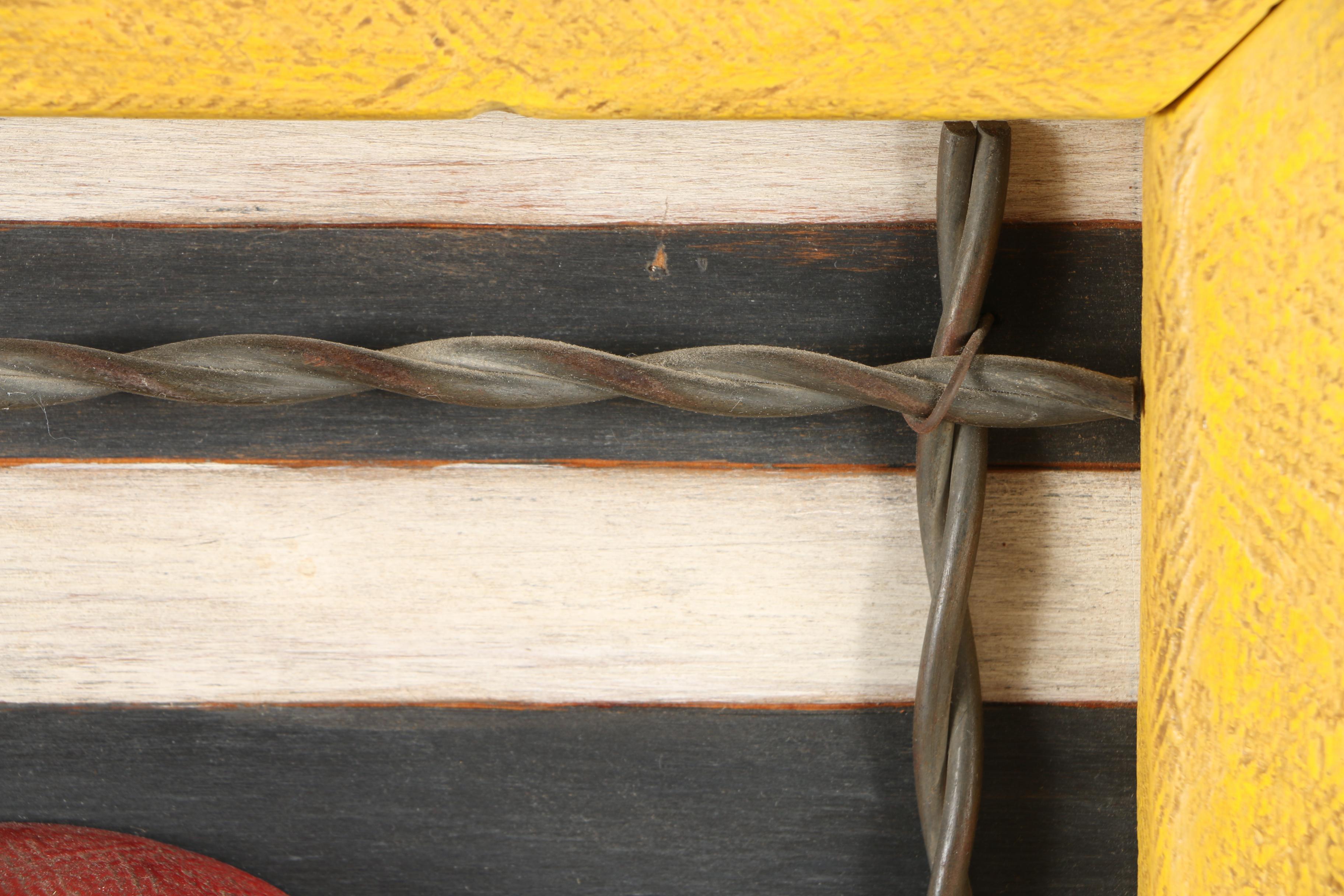 Framed Wooden and Metal Mixed Media Art