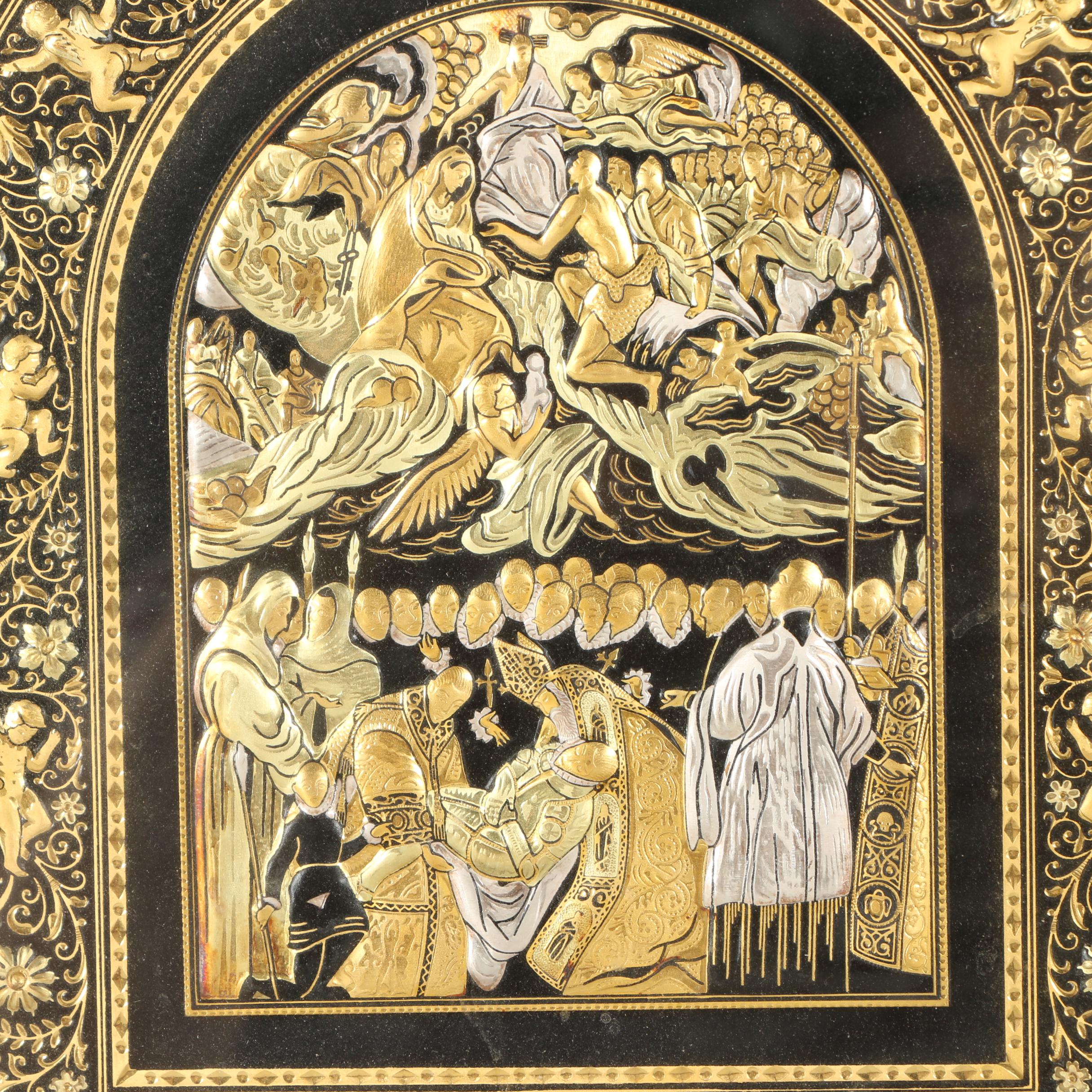 Enshrined Stamped Metal Plaque after El Greco "The Burial of the Count of Orgaz"