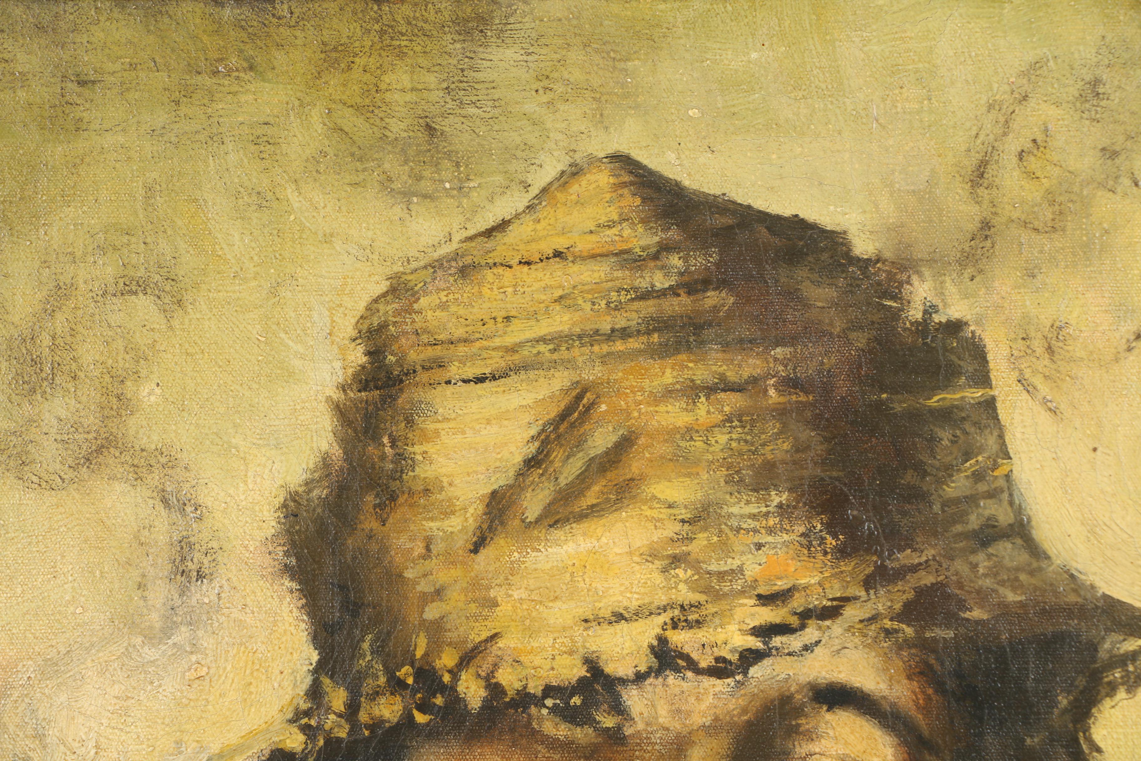 Oil Painting on Canvas of Boy Smoking a Pipe