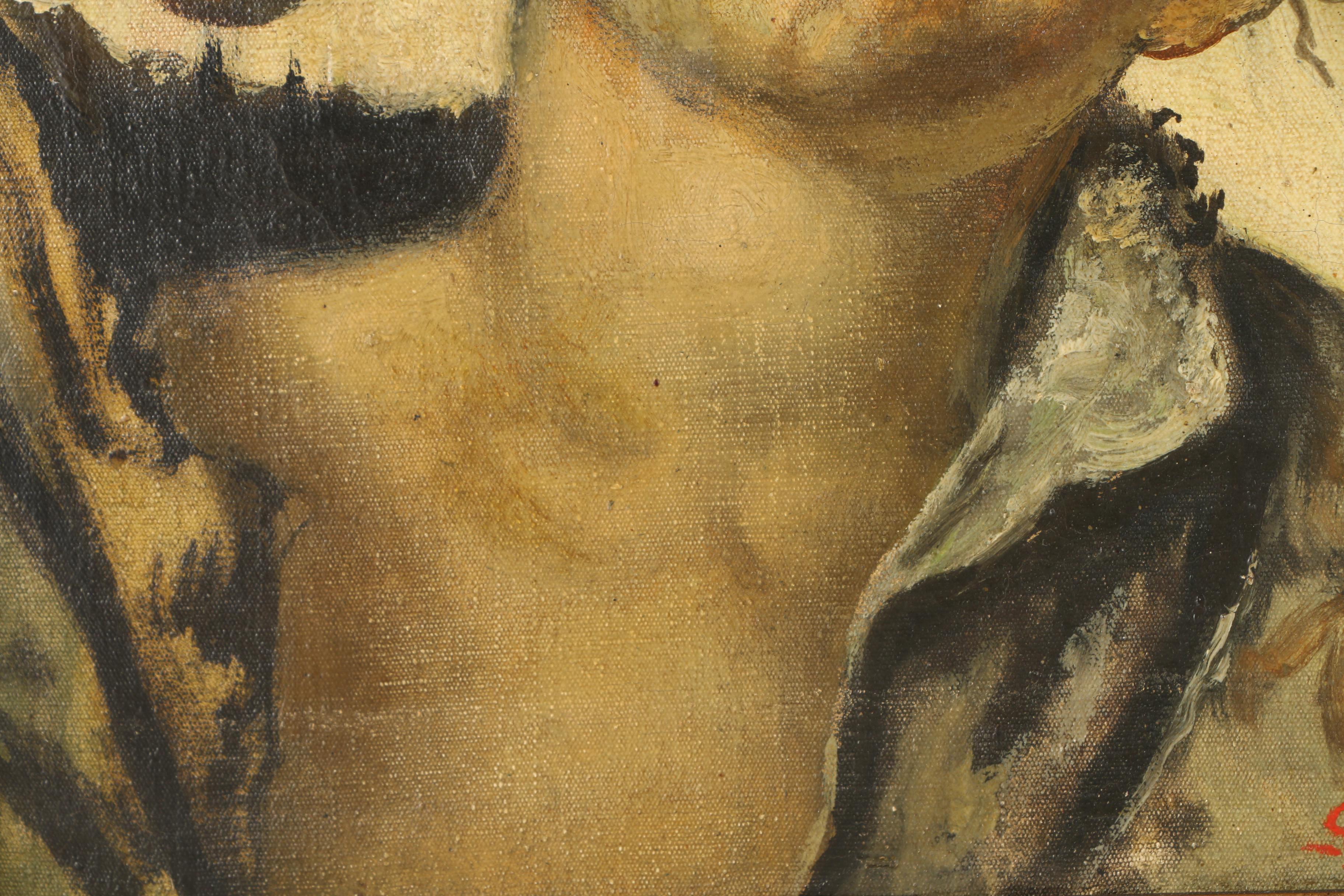 Oil Painting on Canvas of Boy Smoking a Pipe