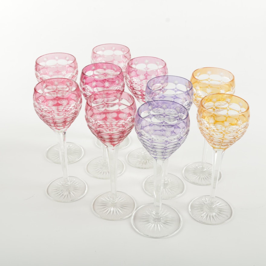 Set of Cased Colored Cut to Clear Wine Glasses