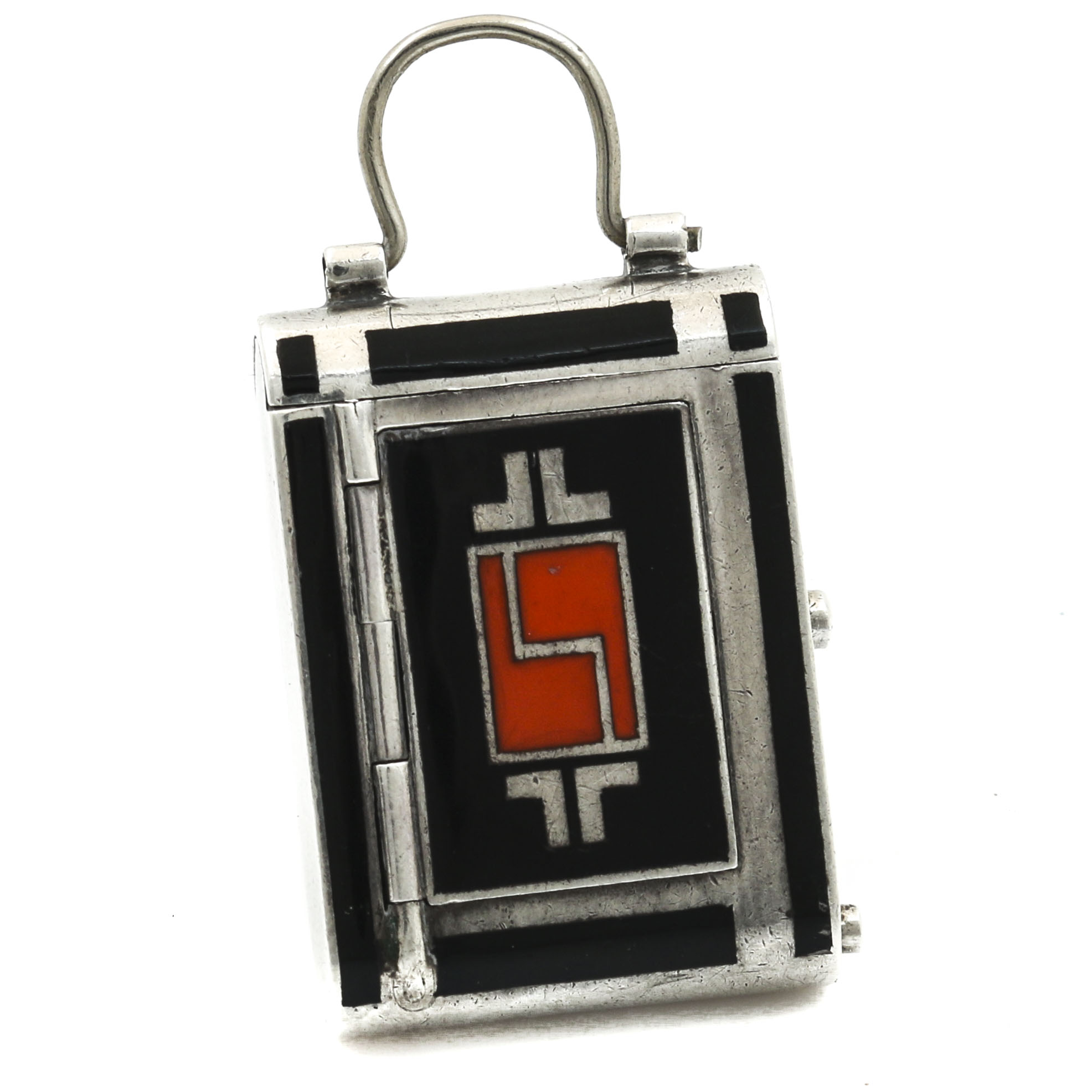 Bauer Y Cia 0.935 Silver Pendant Watch With Black and Red Enamel