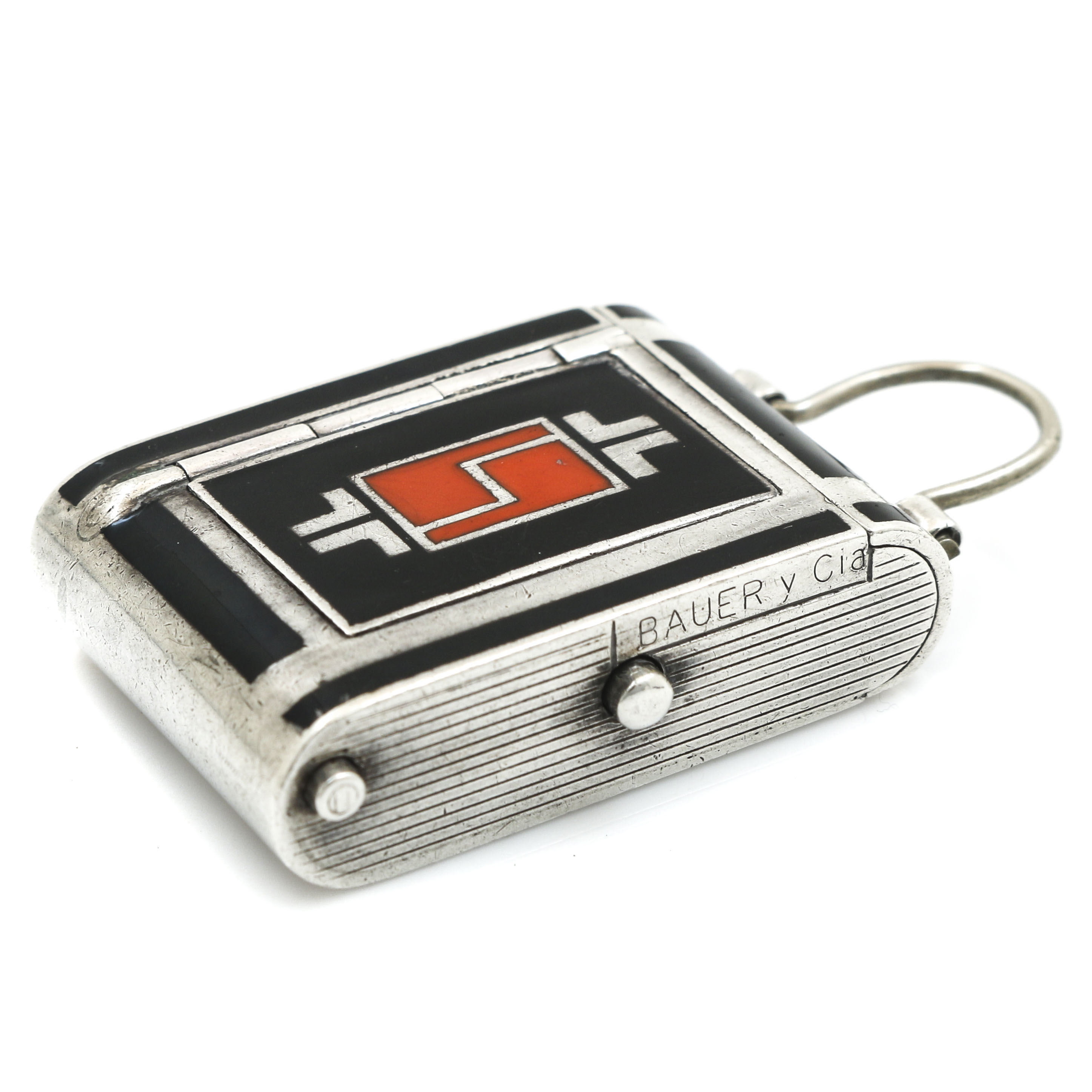 Bauer Y Cia 0.935 Silver Pendant Watch With Black and Red Enamel