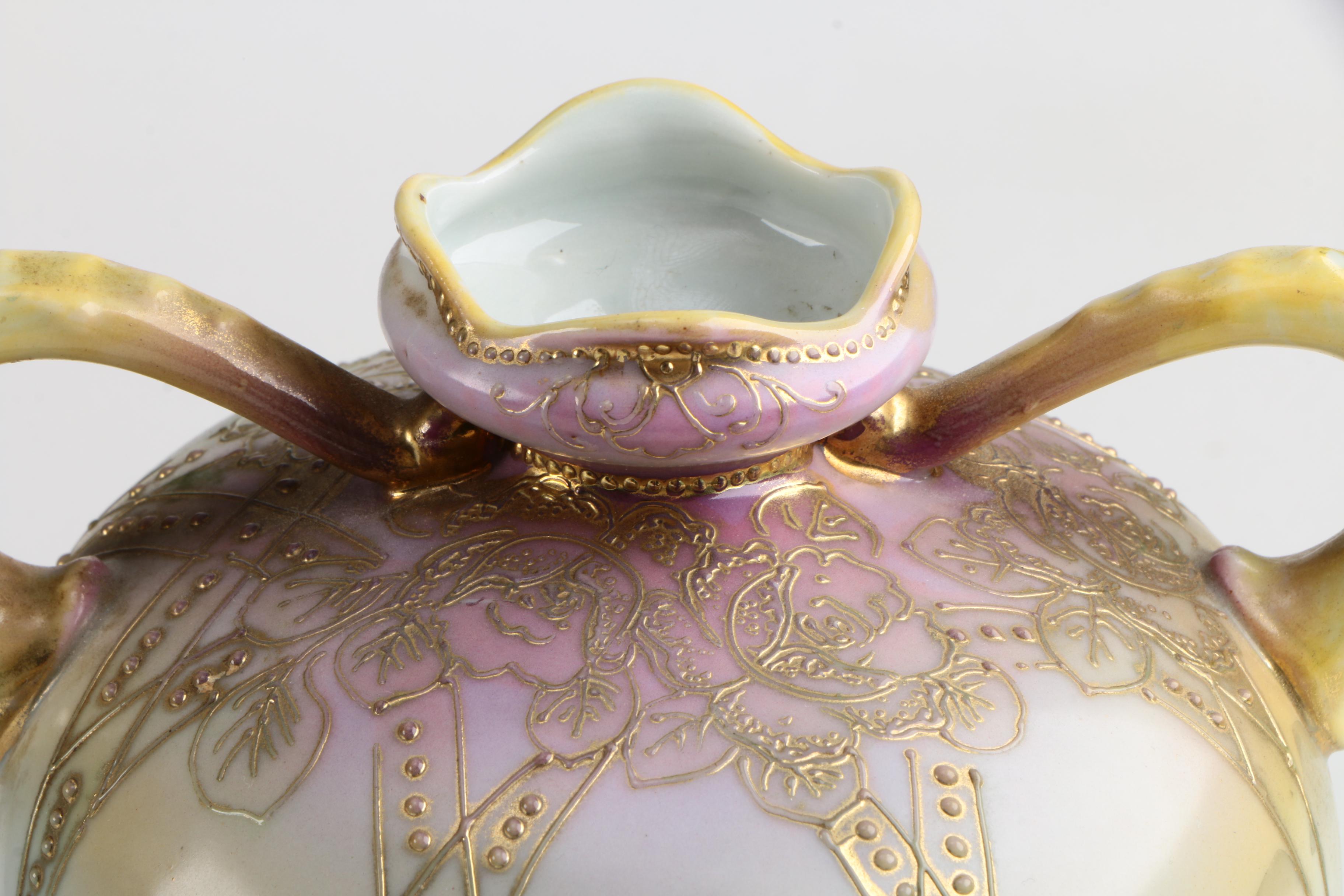 Vintage Hand Painted Nippon Handled Urn Vase