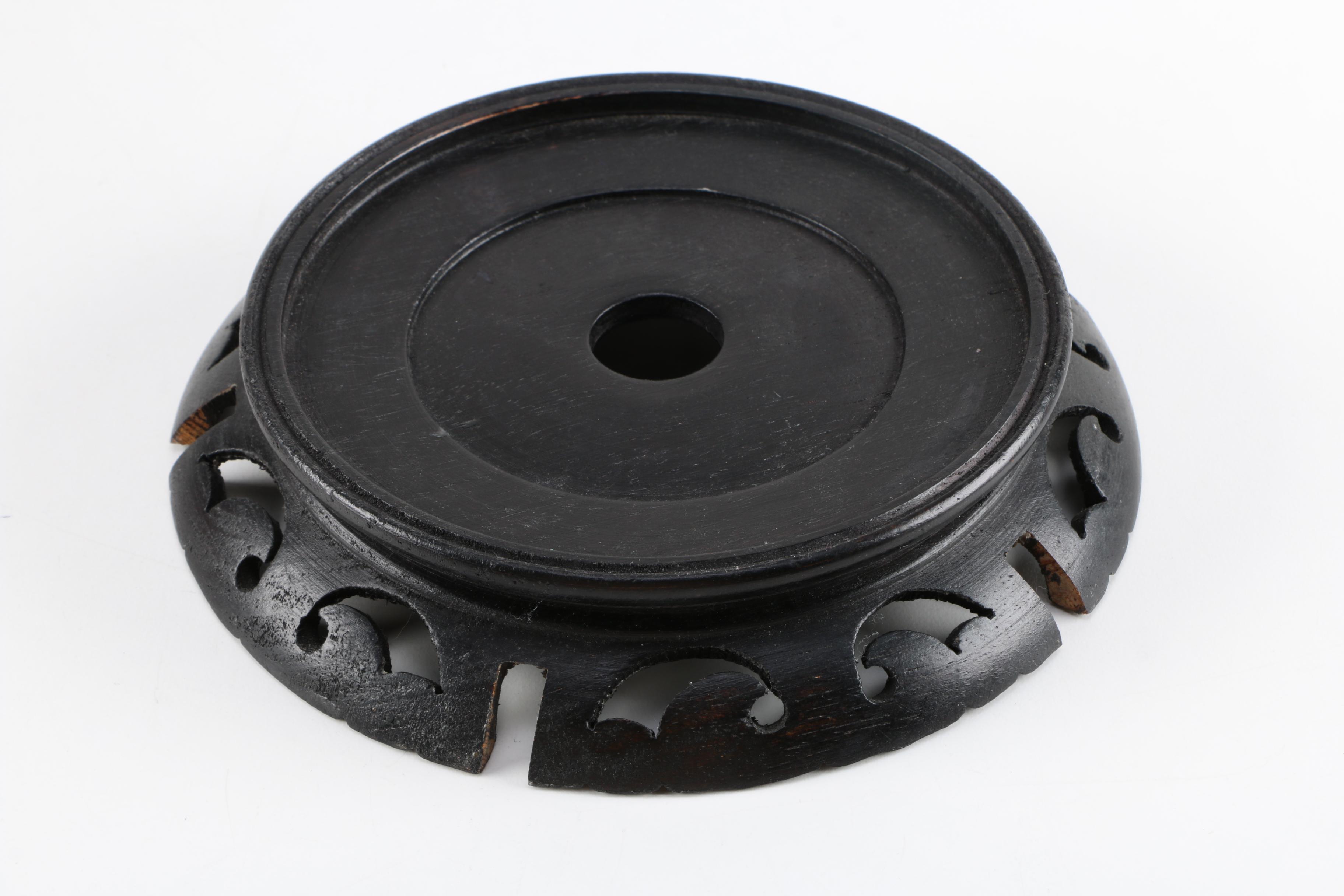 Vintage Chinese Rose Medallion Lidded Urn with Wooden Stand