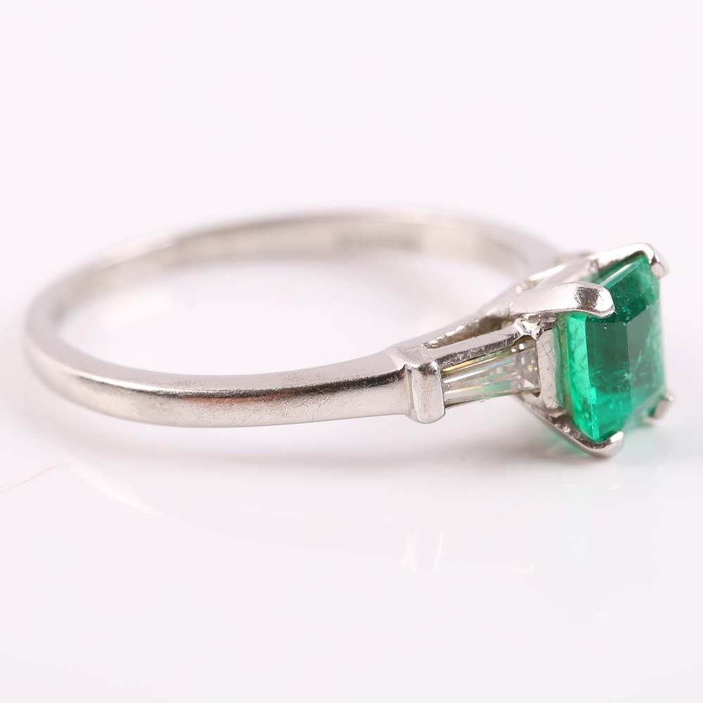 Platinum Emerald and Diamond Ring