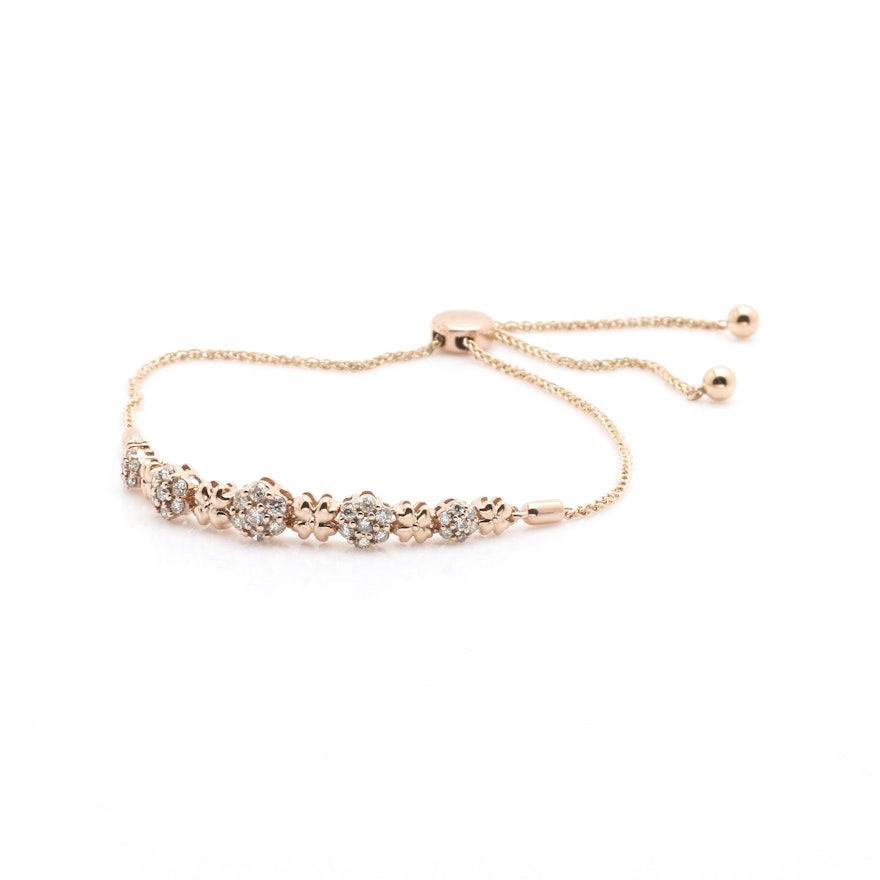 10K Rose Gold Diamond Slide Chain Bracelet