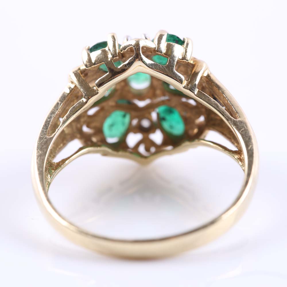 10K Yellow Gold Emerald and Diamond Cluster Ring