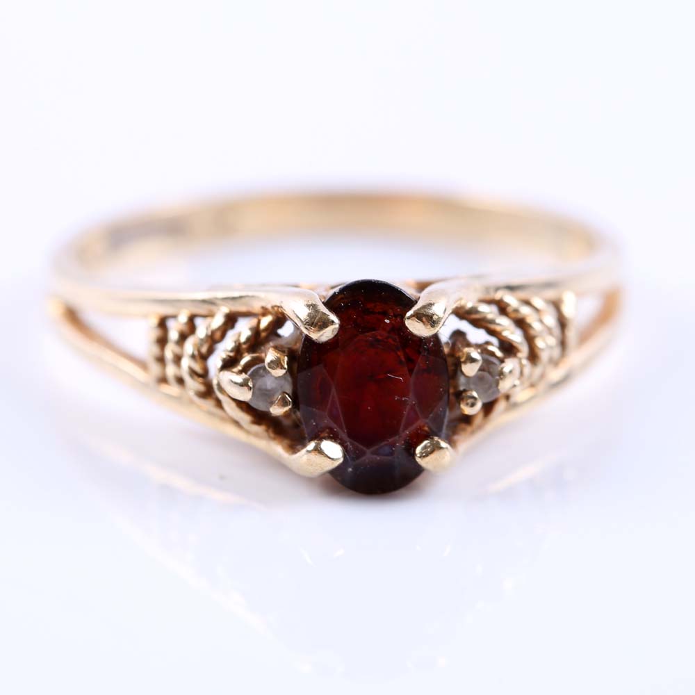 10K Yellow Gold Garnet and Cubic Zirconia Ring