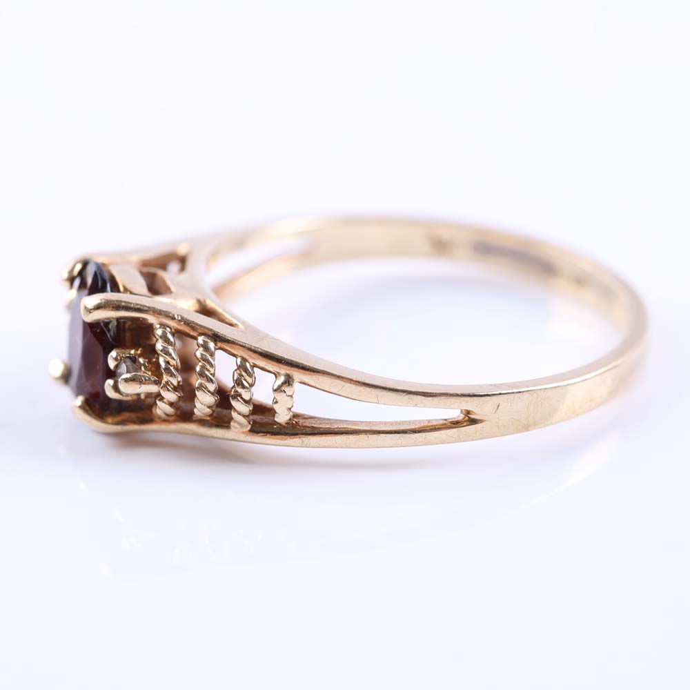 10K Yellow Gold Garnet and Cubic Zirconia Ring