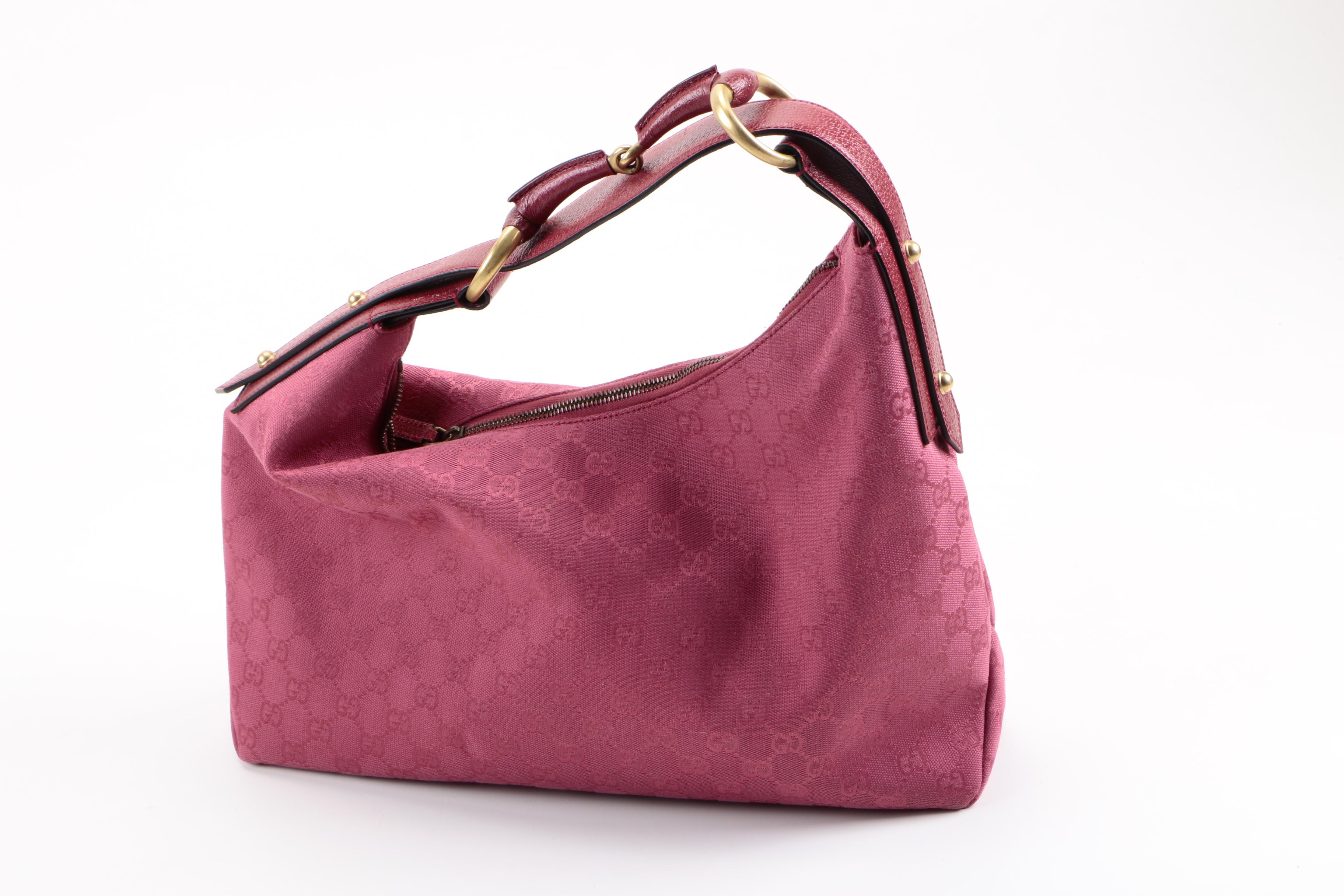 Gucci Monogram Horsebit Chain Hobo Bag