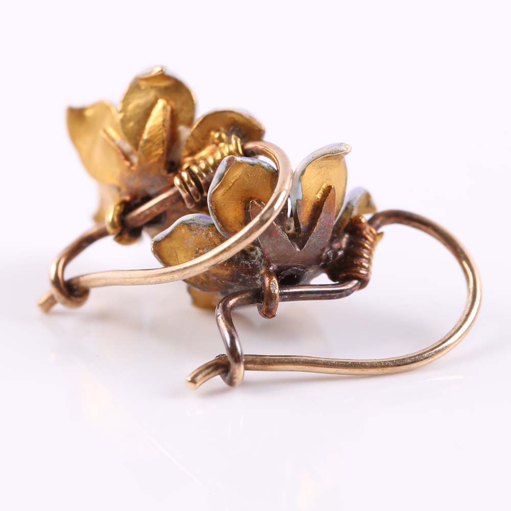 14K Yellow Gold and Diamond Anemone Earrings