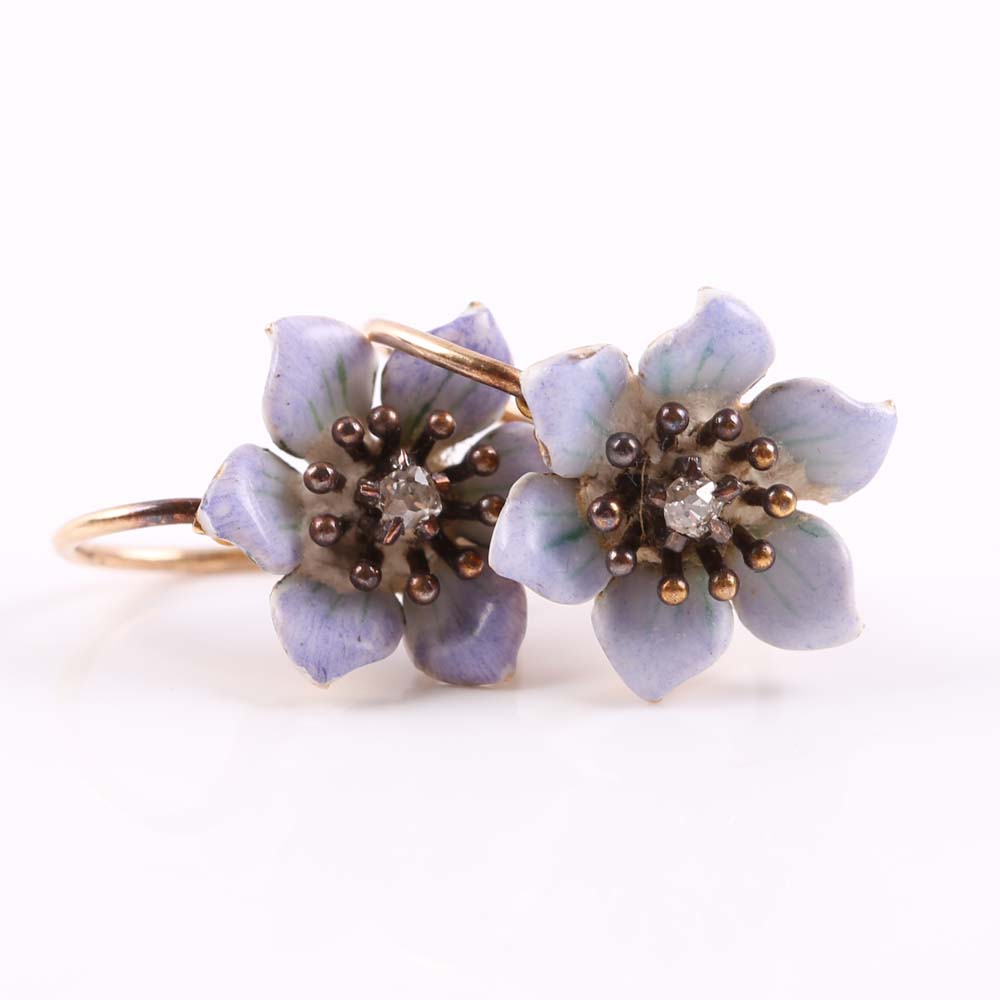 14K Yellow Gold and Diamond Anemone Earrings