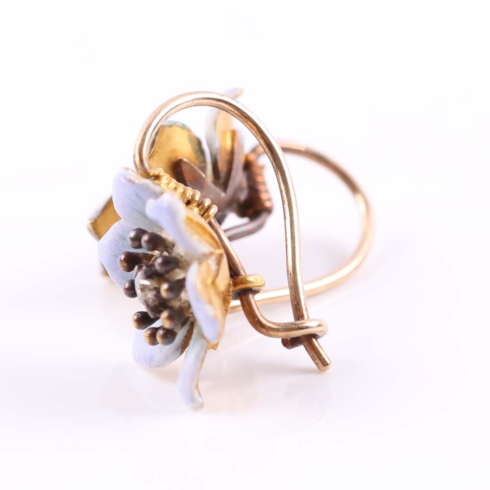 14K Yellow Gold and Diamond Anemone Earrings