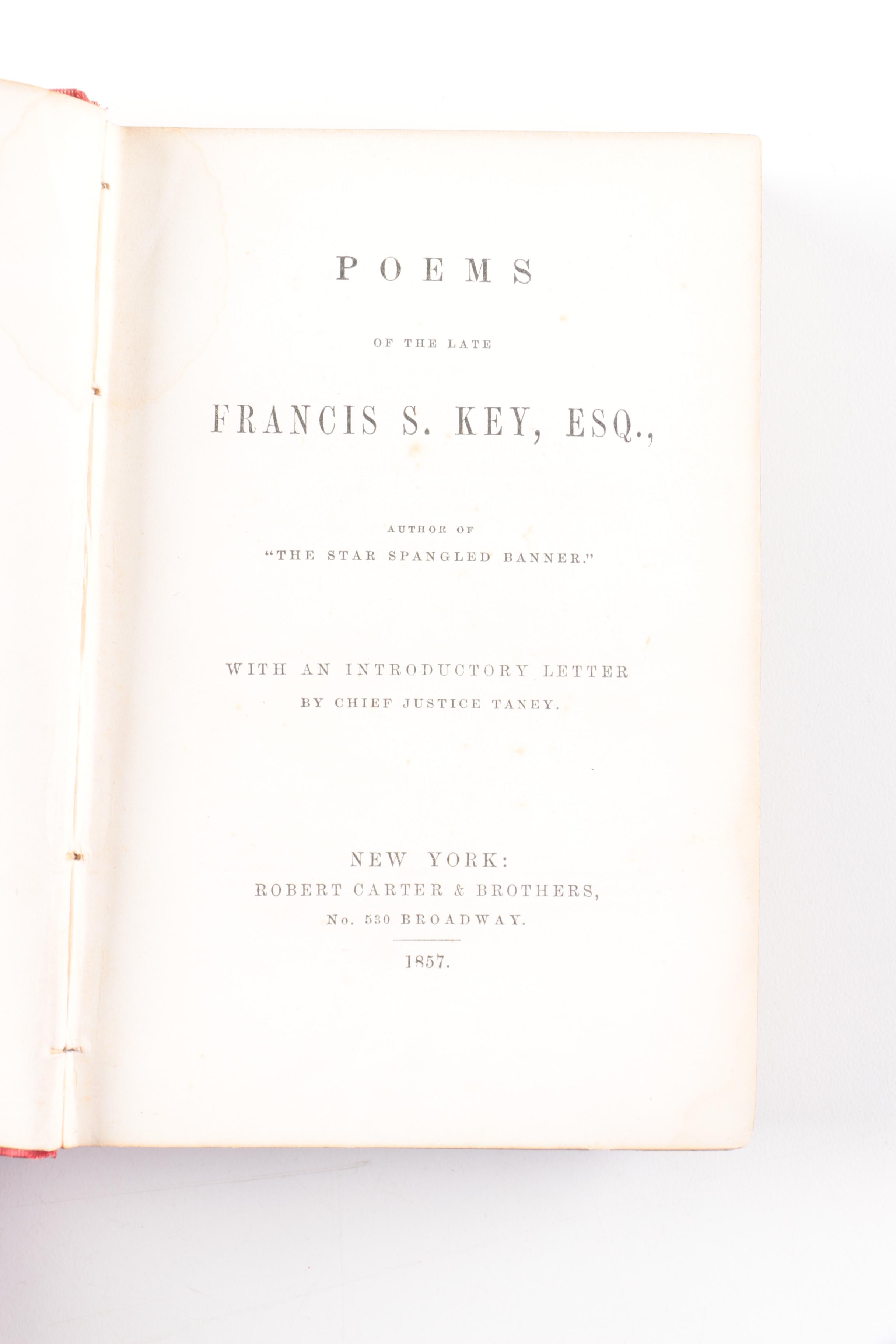 1857 "Poems of the Late Francis S. Key, Esq." Introduced by Chief Justice Taney