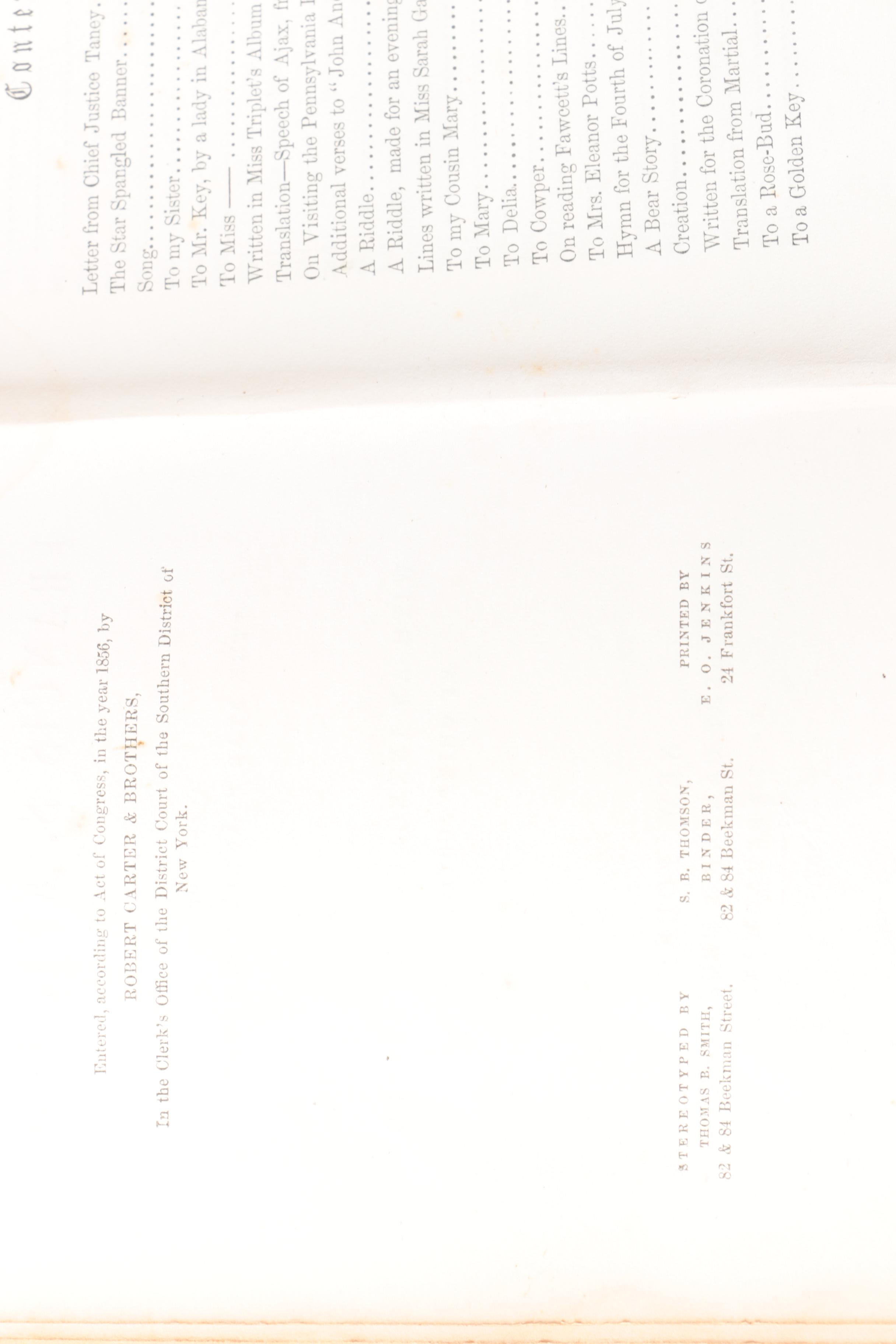 1857 "Poems of the Late Francis S. Key, Esq." Introduced by Chief Justice Taney