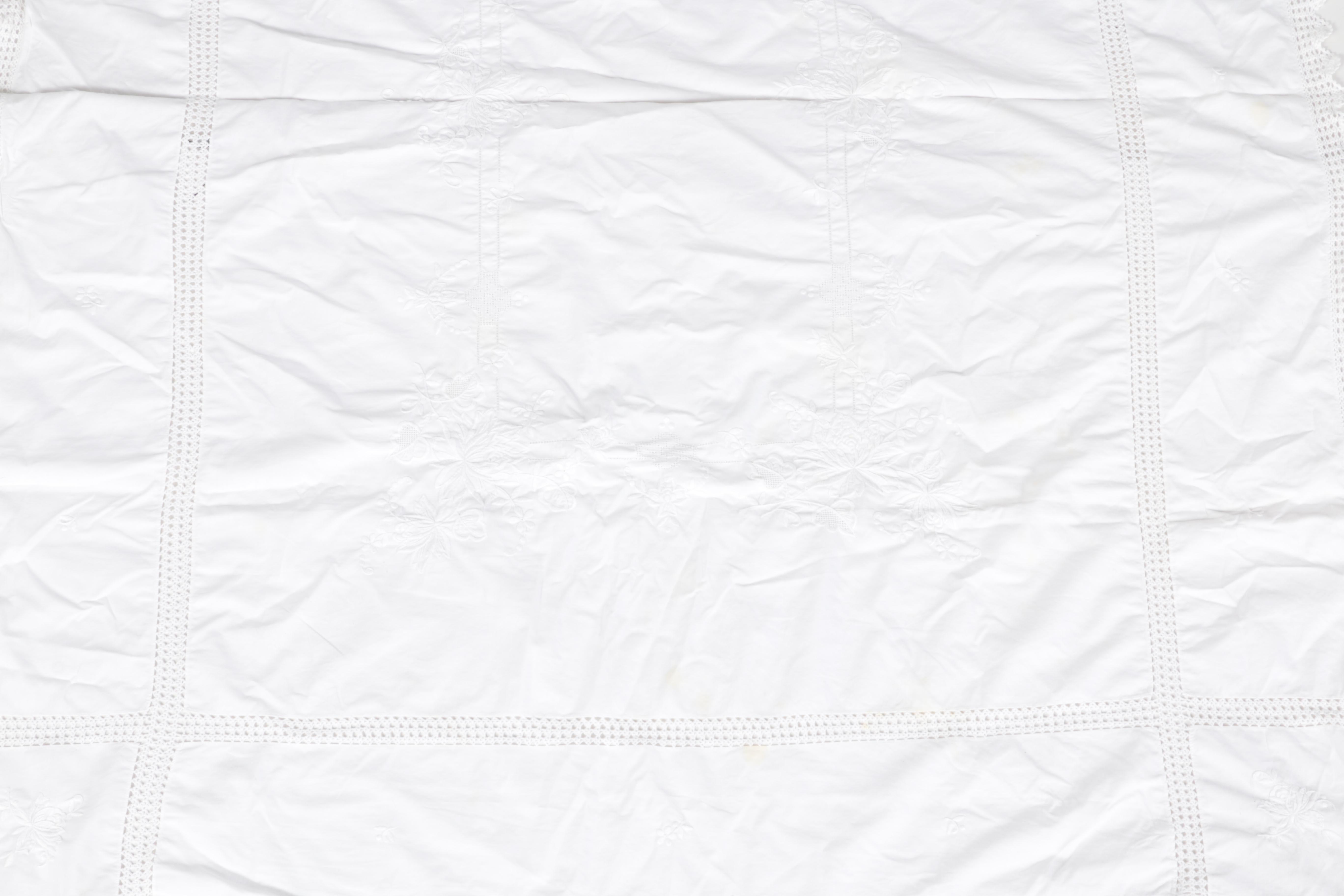 Pair of White Linen Tablecloths and Runner