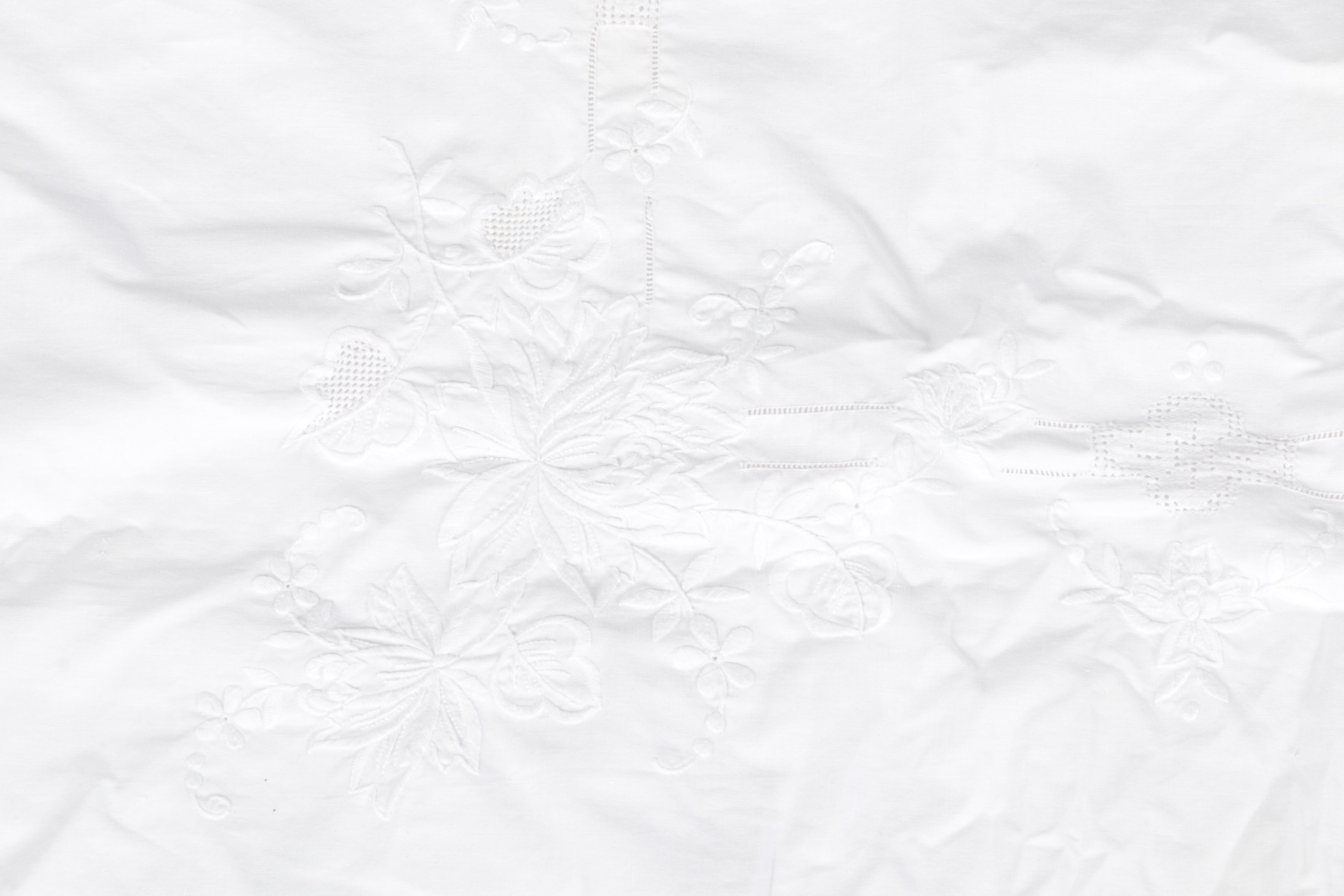 Pair of White Linen Tablecloths and Runner