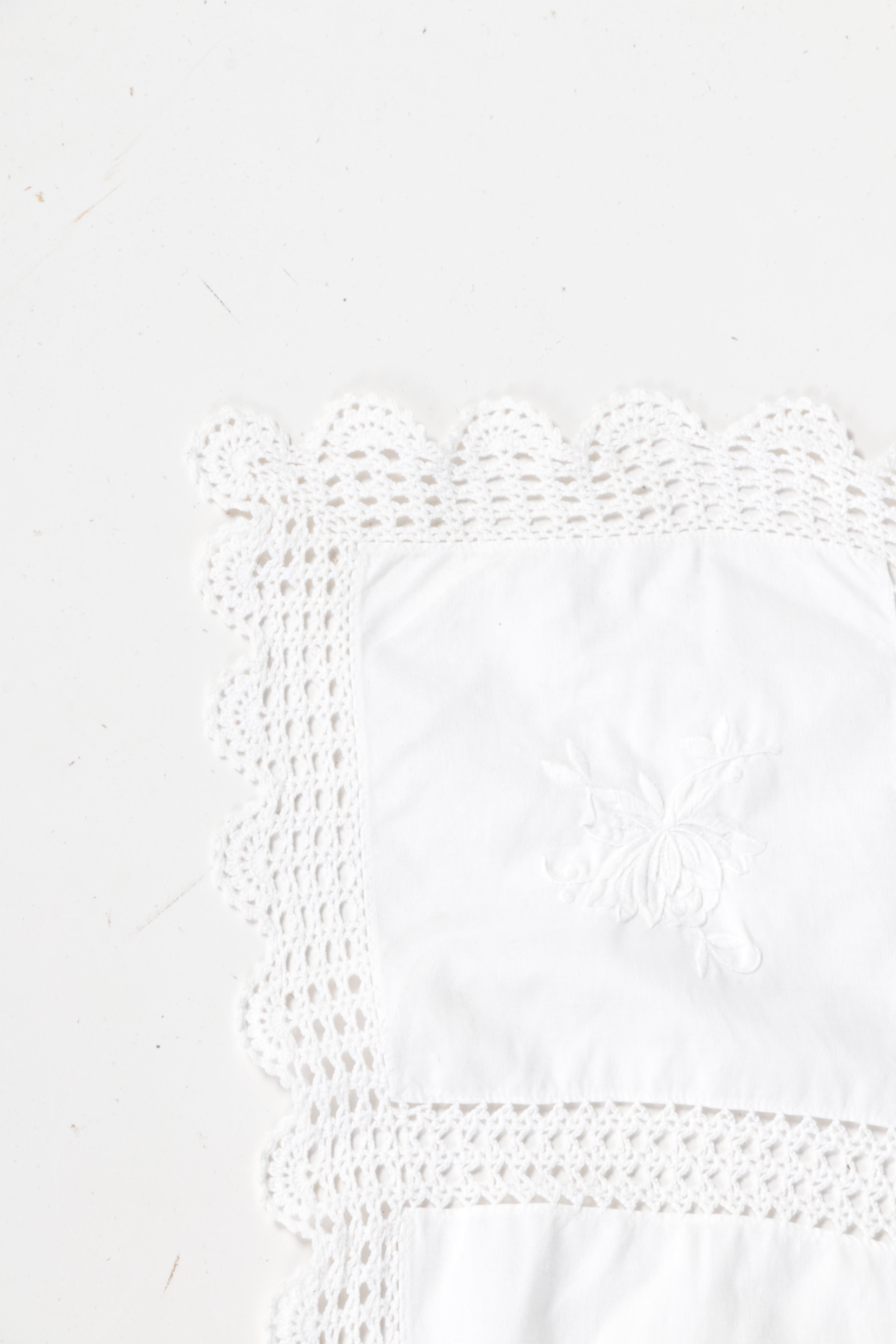 Pair of White Linen Tablecloths and Runner