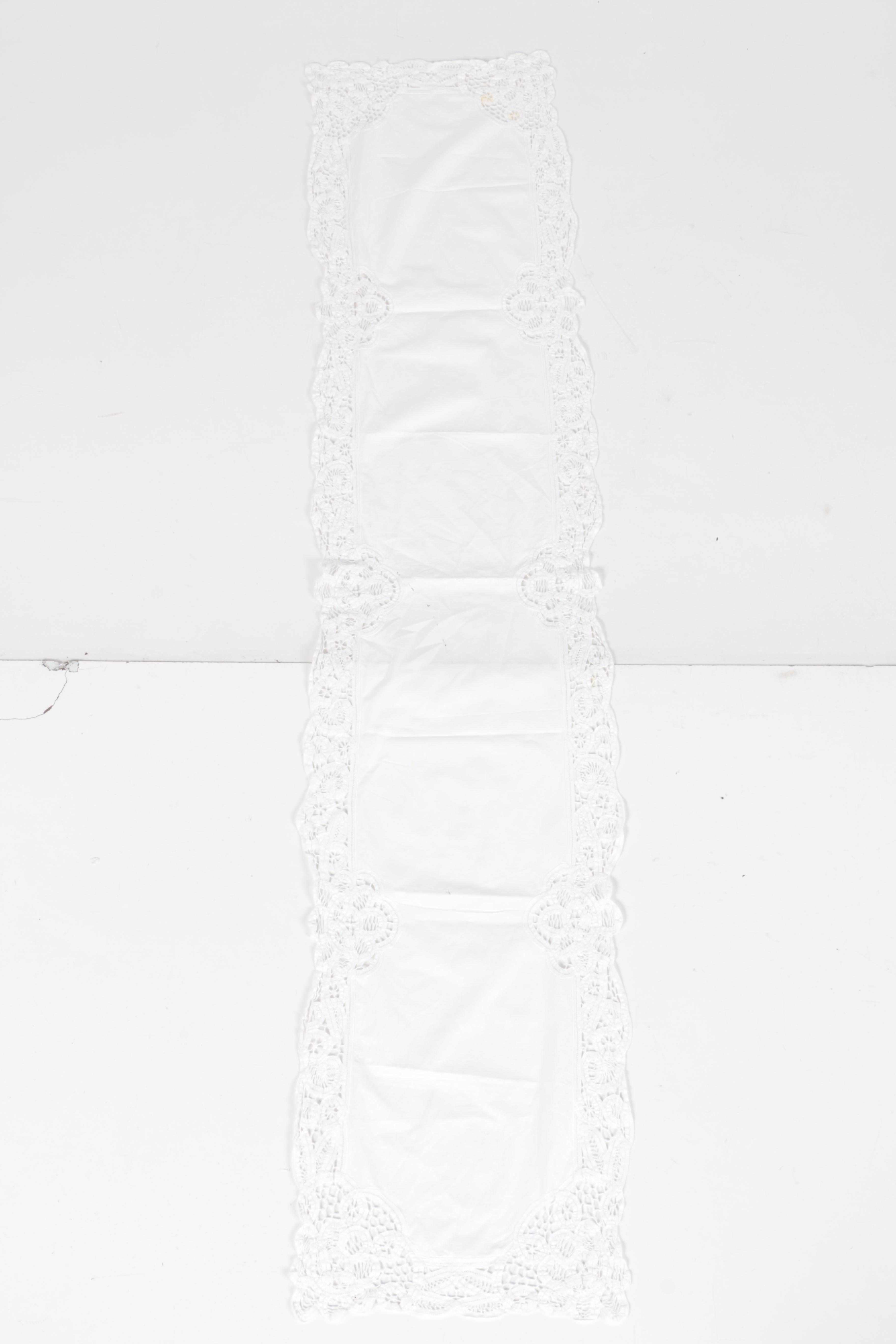 Pair of White Linen Tablecloths and Runner