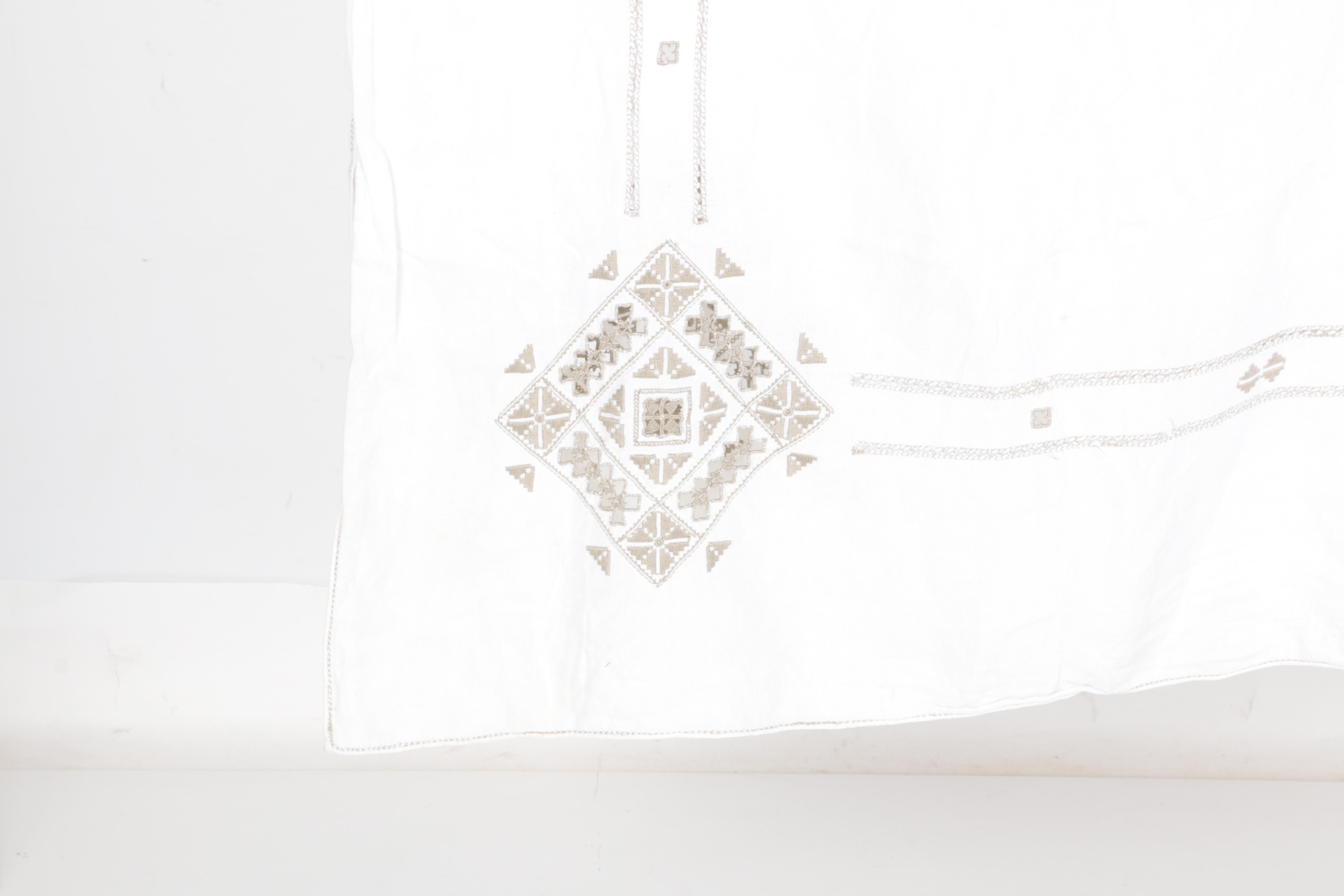 Pair of White Linen Tablecloths and Runner