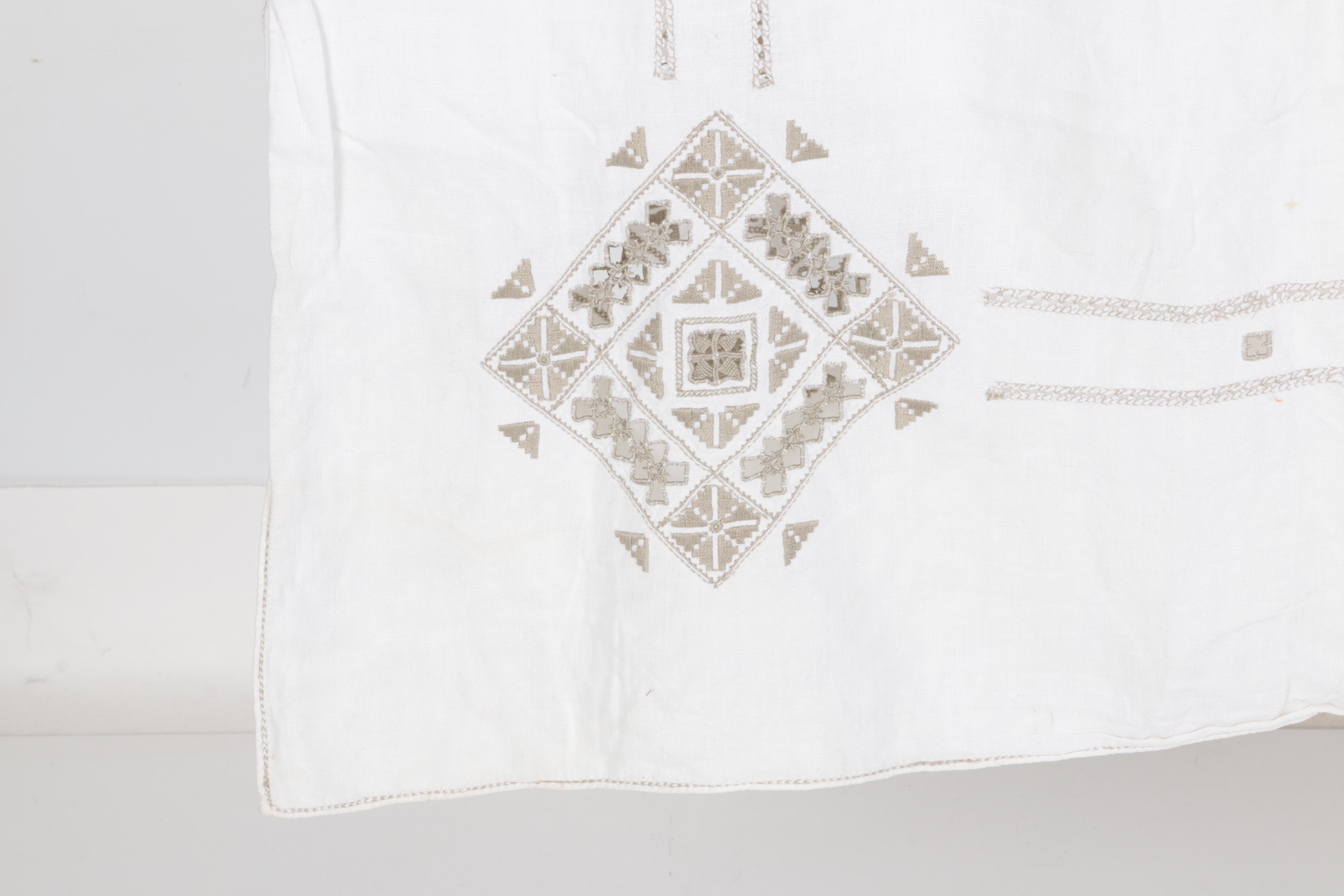 Pair of White Linen Tablecloths and Runner