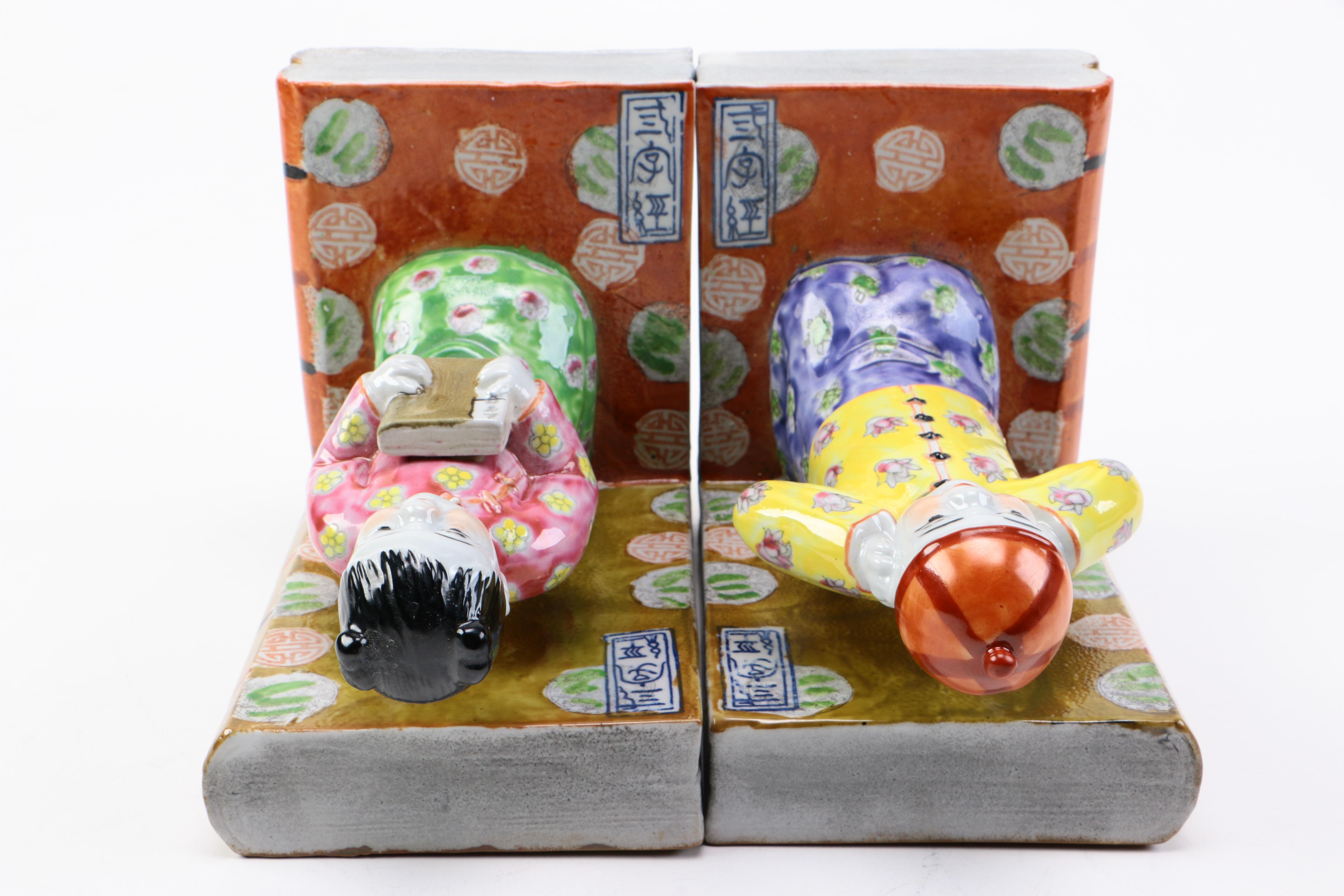 Chinese Inspired Ceramic Book Ends