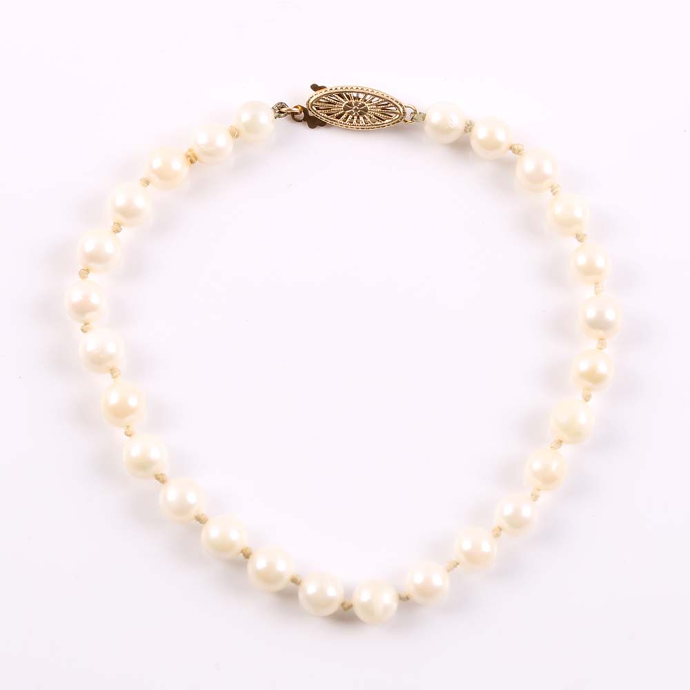 Cultured Pearl Bracelet with 14K Yellow Gold Clasp