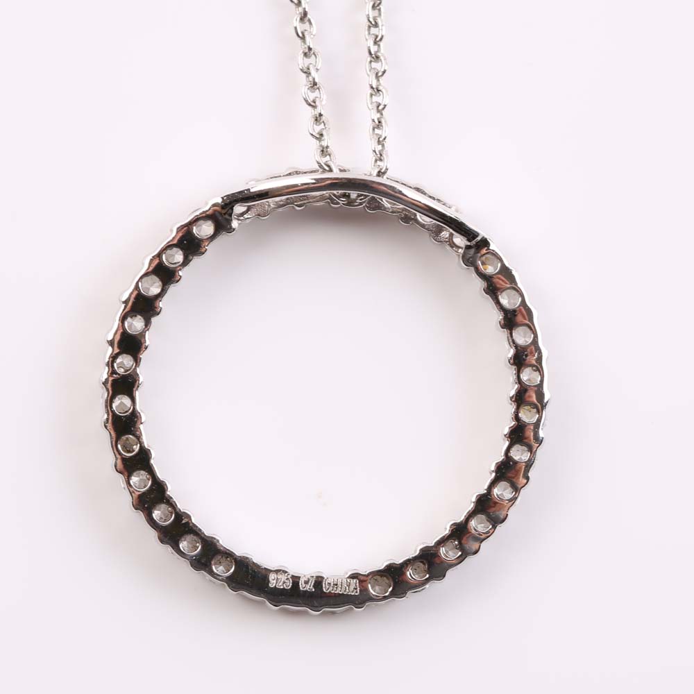 Sterling Silver and Cubic Zirconia Open Circle Pendant Necklace