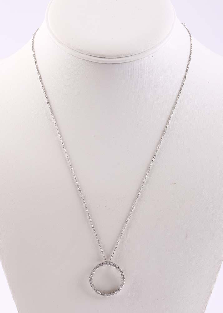 Sterling Silver and Cubic Zirconia Open Circle Pendant Necklace
