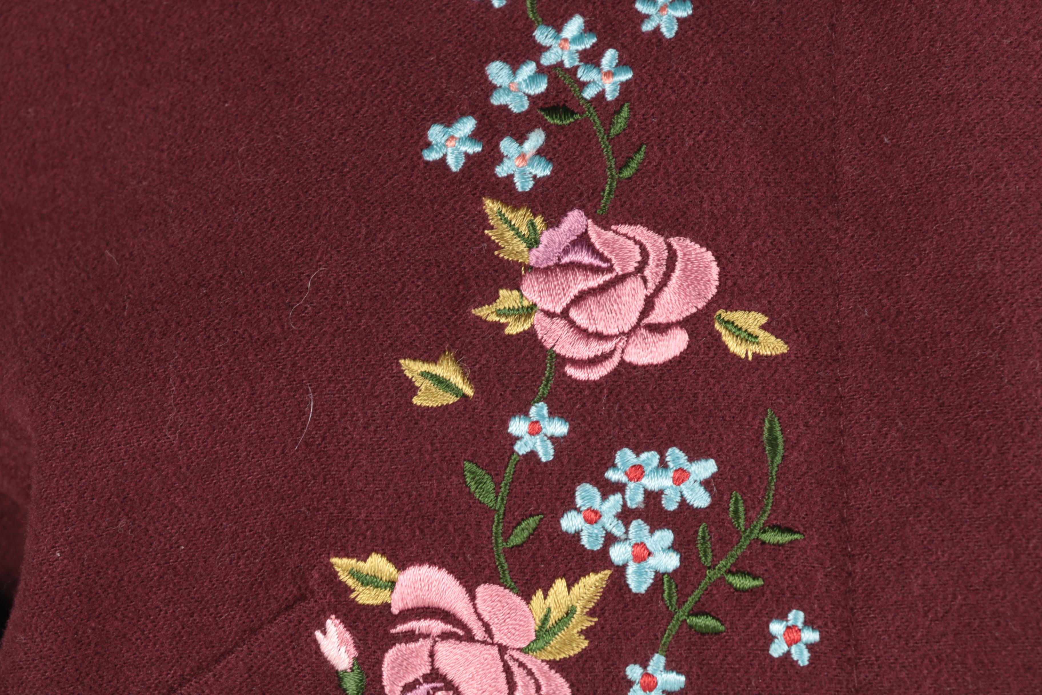 Sleeping on Snow Embroidered Maroon Coat