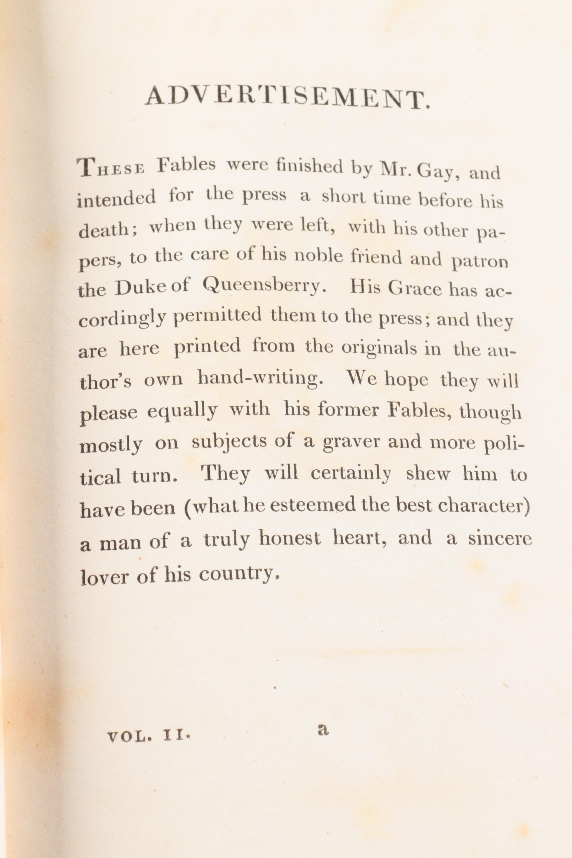 1810 "Fables by John Gay" in Two Volumes Including William Blake Illustrations