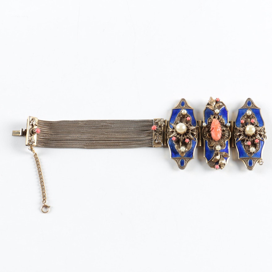 Antique Gold Filled Enamel and Gemstone Bracelet