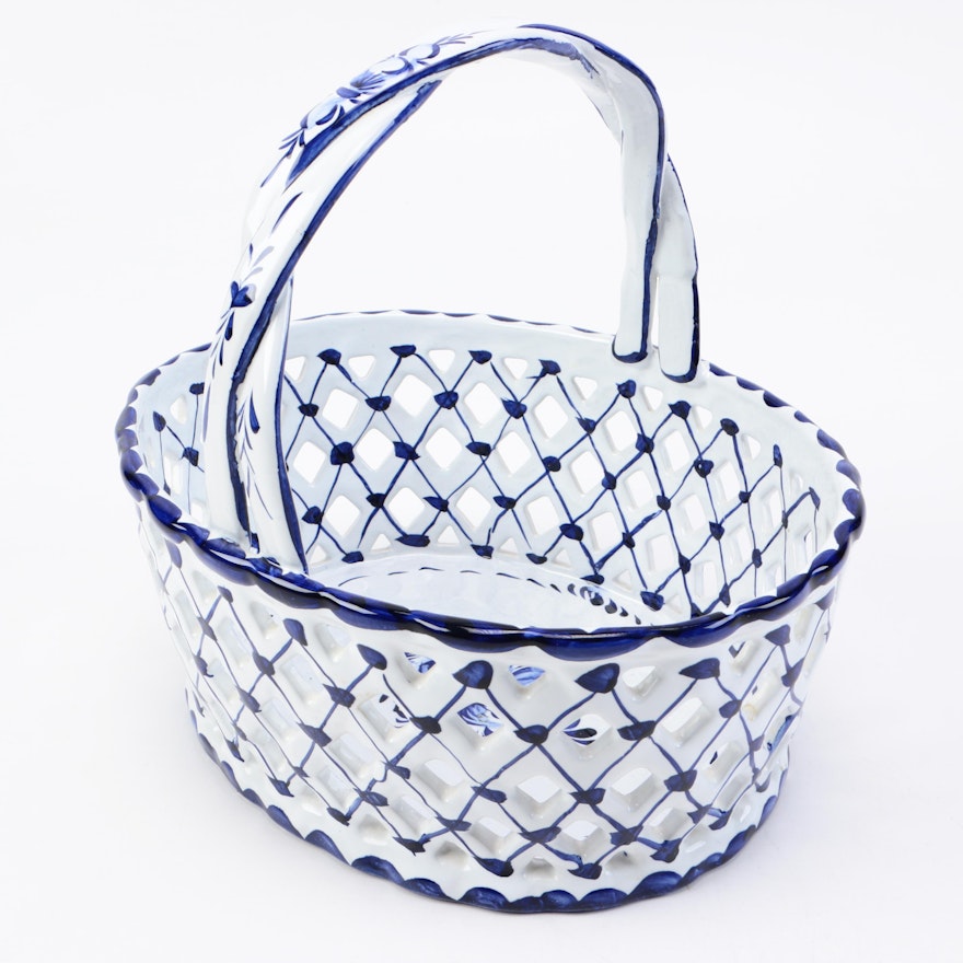 Ceramic Blue and White Portugese Basket