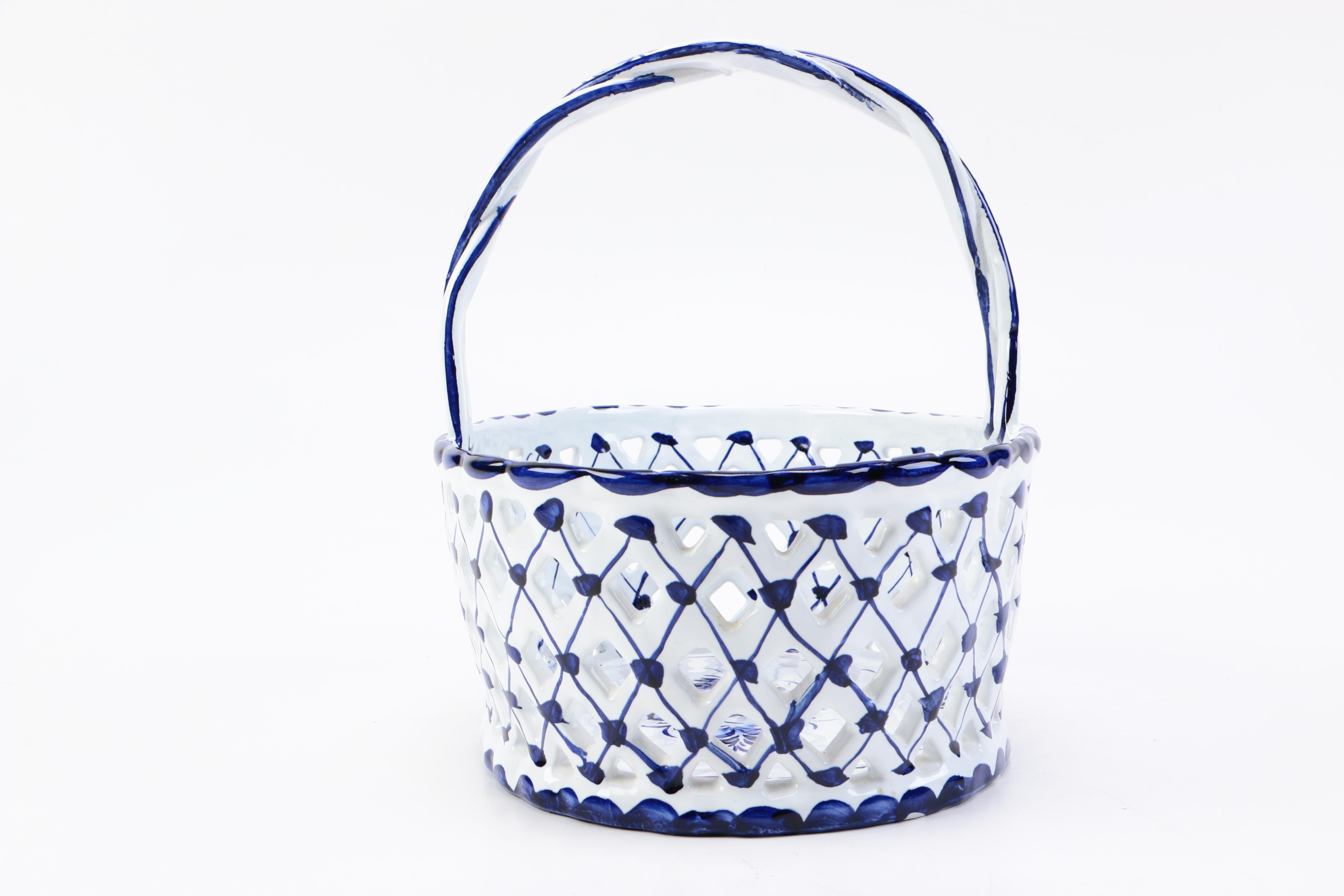 Ceramic Blue and White Portugese Basket