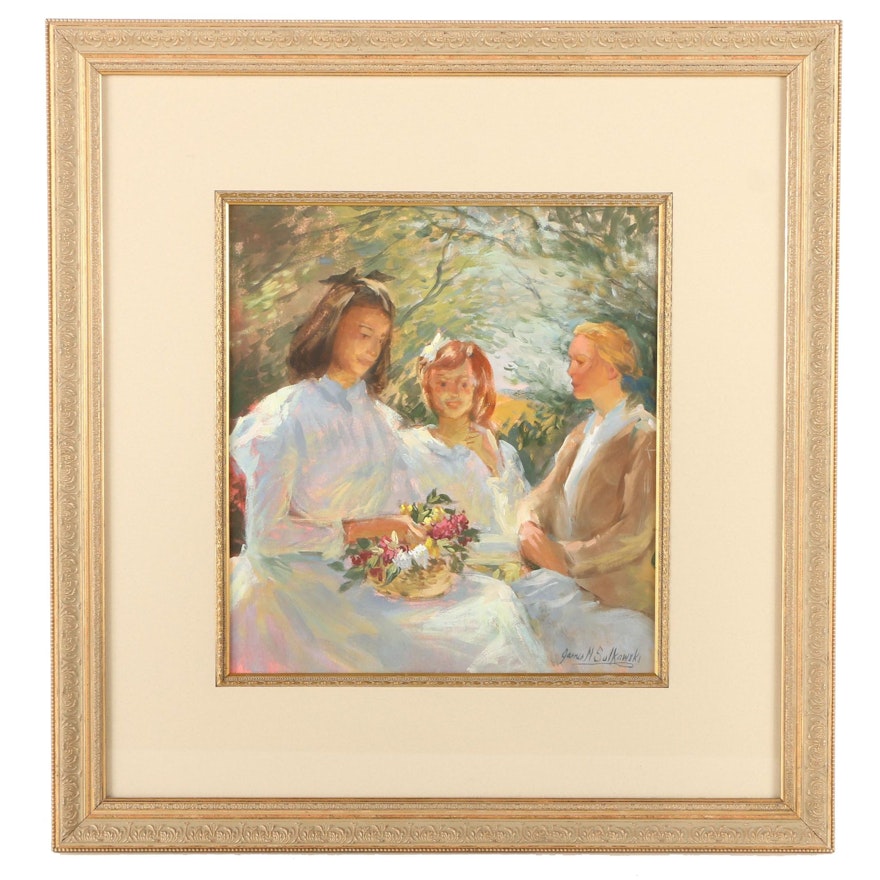 James M. Sulkowski Oil Painting on Paper "Three Sisters"