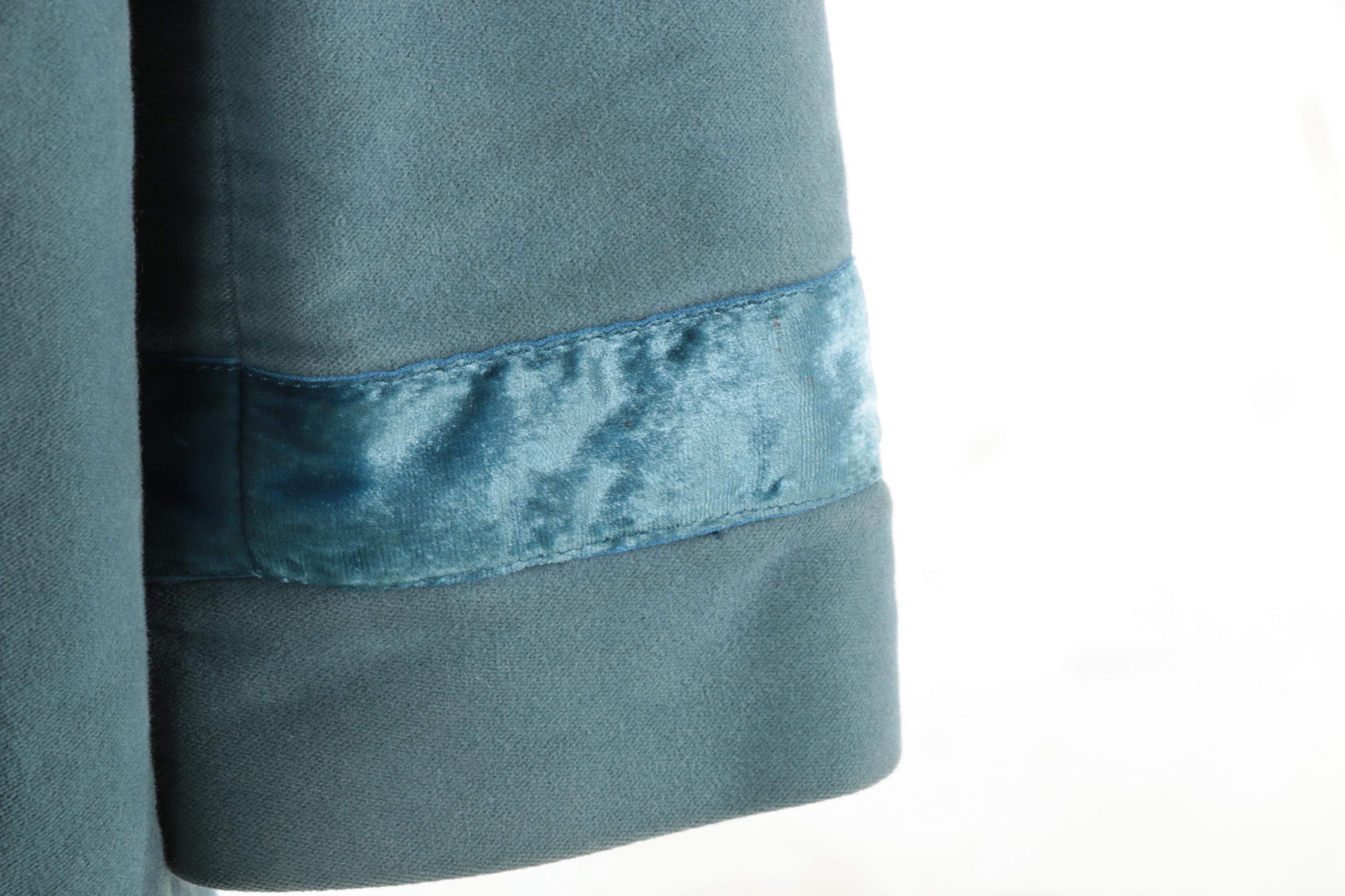 Marc Jacobs Light Blue Velvet Trimmed Coat