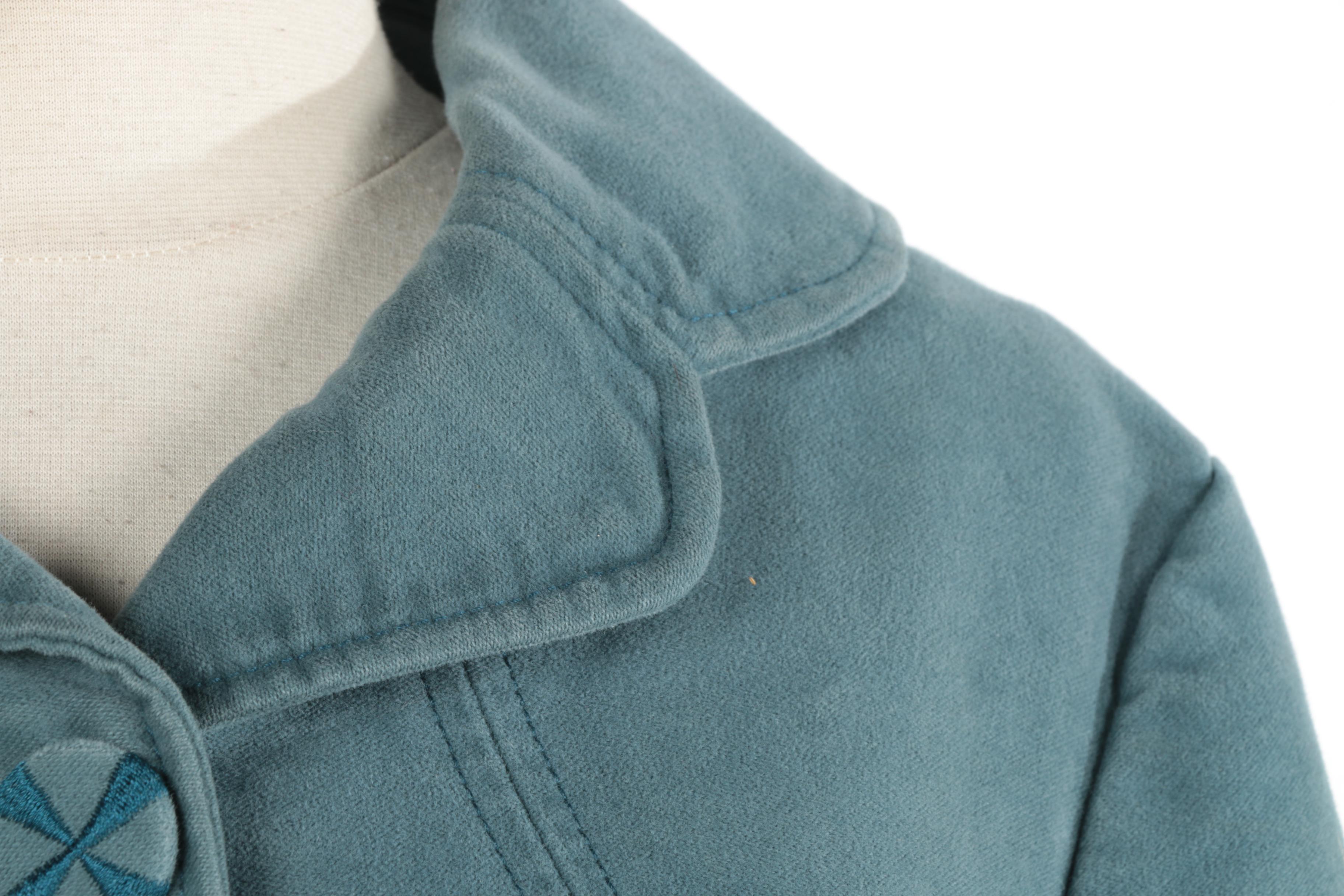 Marc Jacobs Light Blue Velvet Trimmed Coat