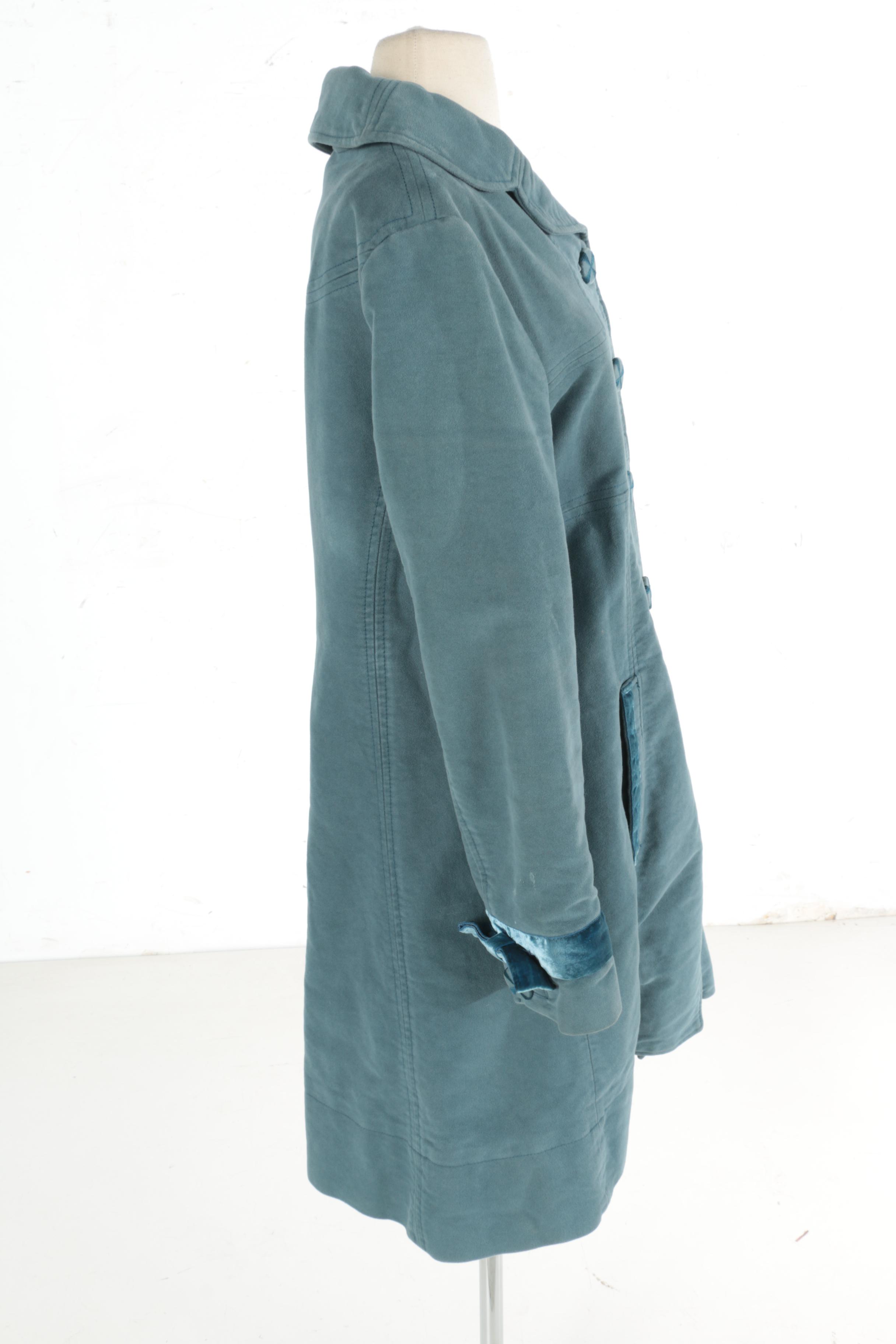 Marc Jacobs Light Blue Velvet Trimmed Coat