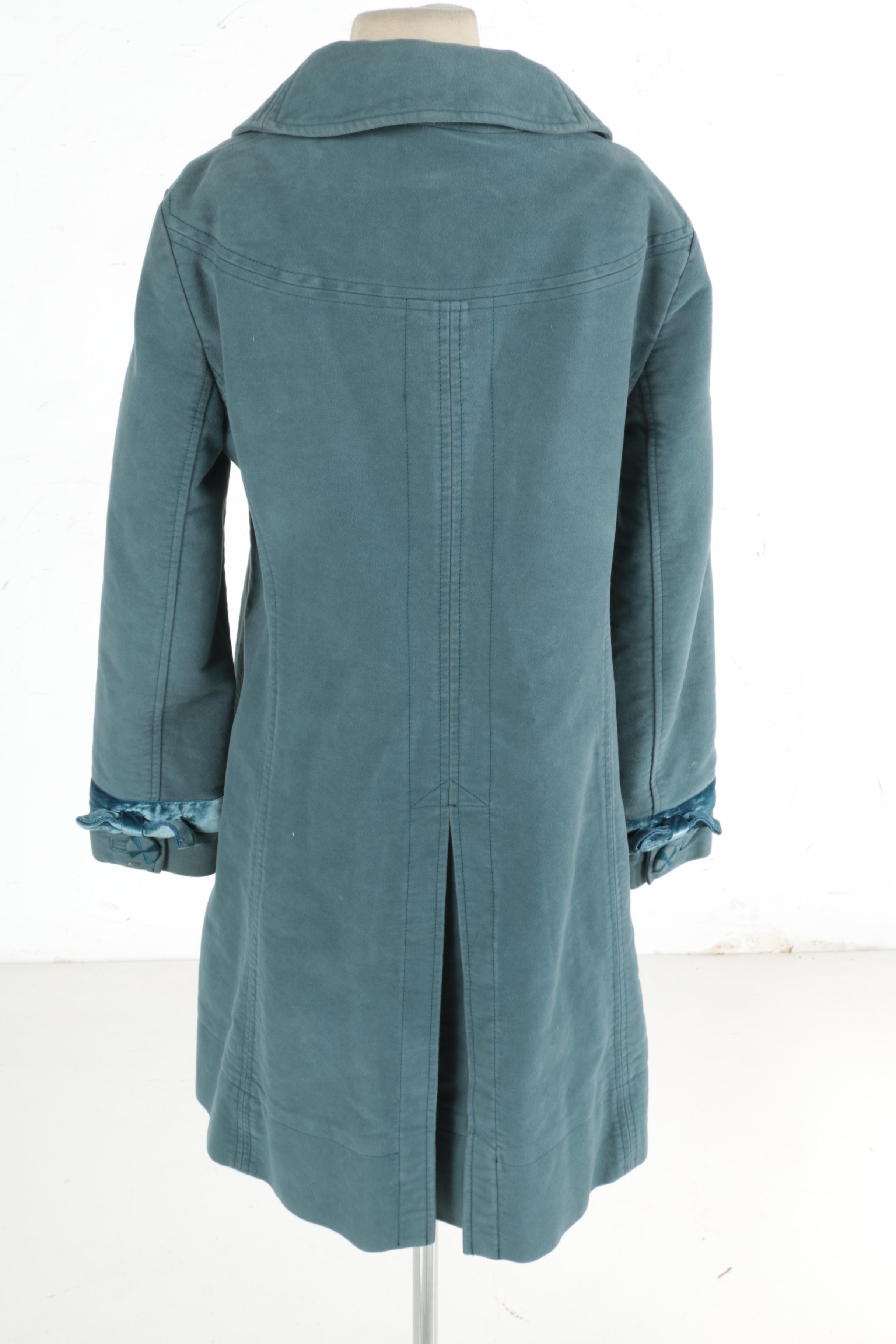 Marc Jacobs Light Blue Velvet Trimmed Coat