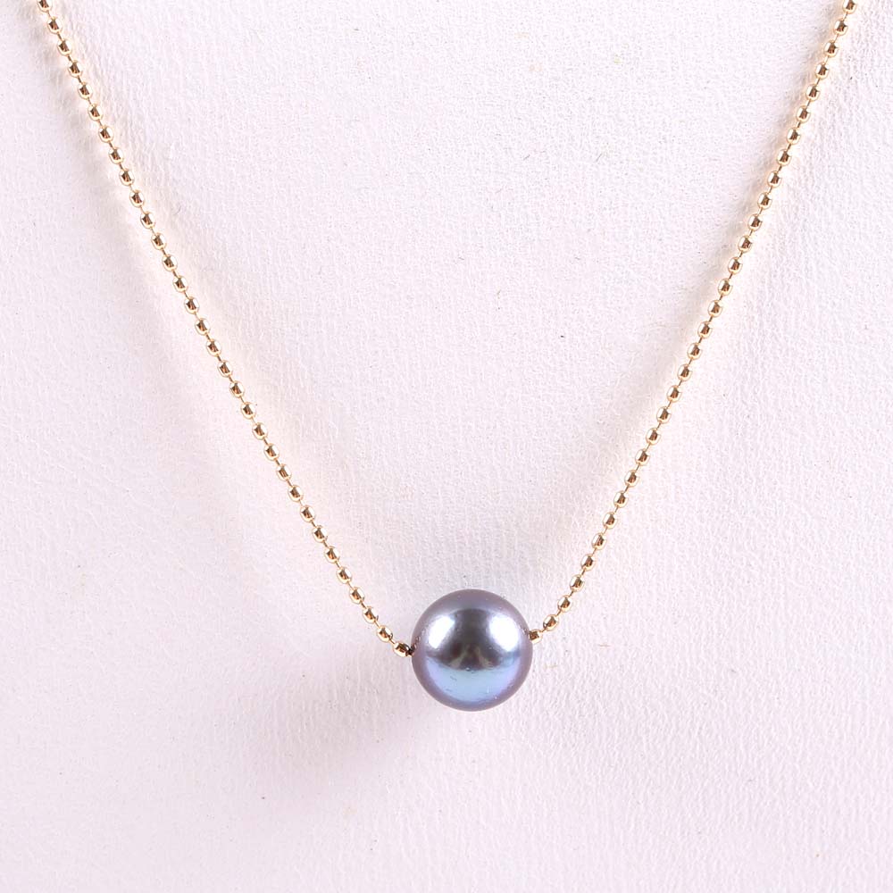 14K Yellow Gold and Gray Pearl Necklace