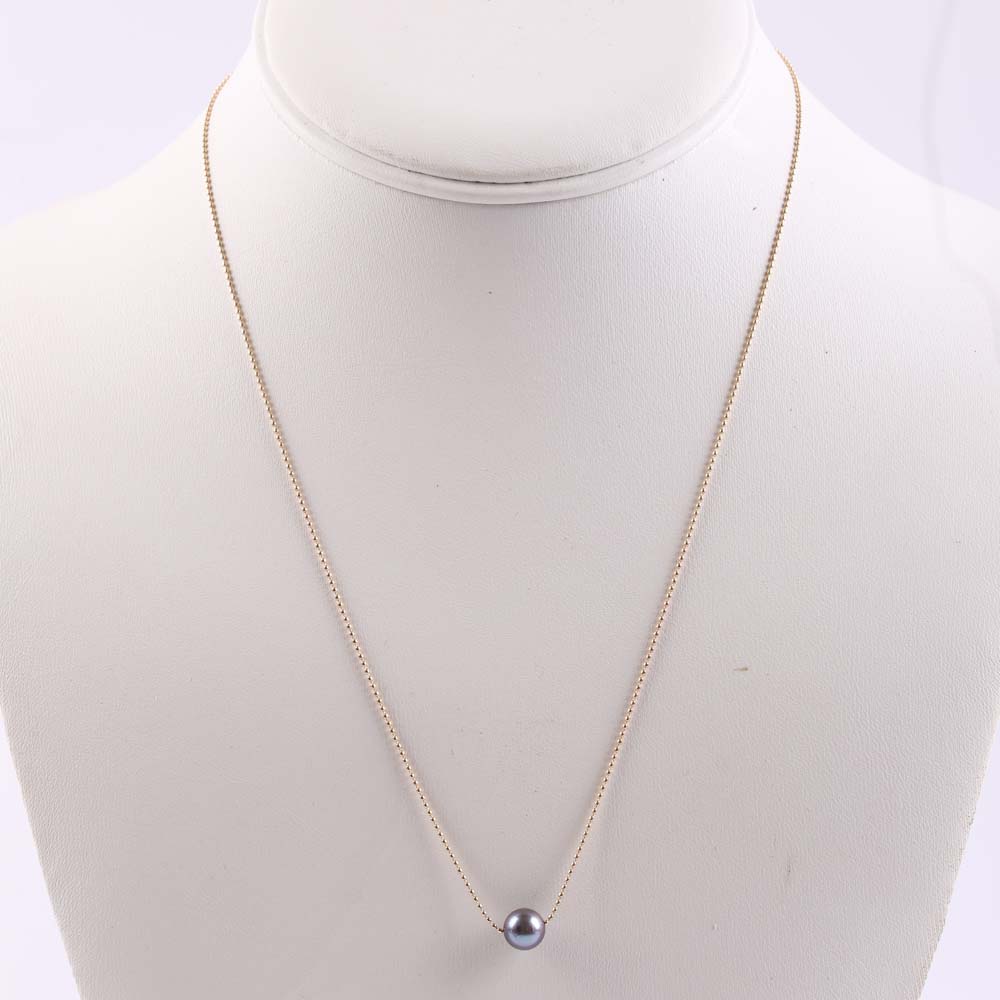 14K Yellow Gold and Gray Pearl Necklace