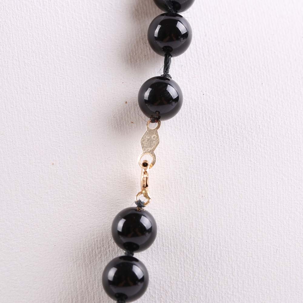 14K Yellow Gold Black Onyx and Freshwater Pearl Necklace