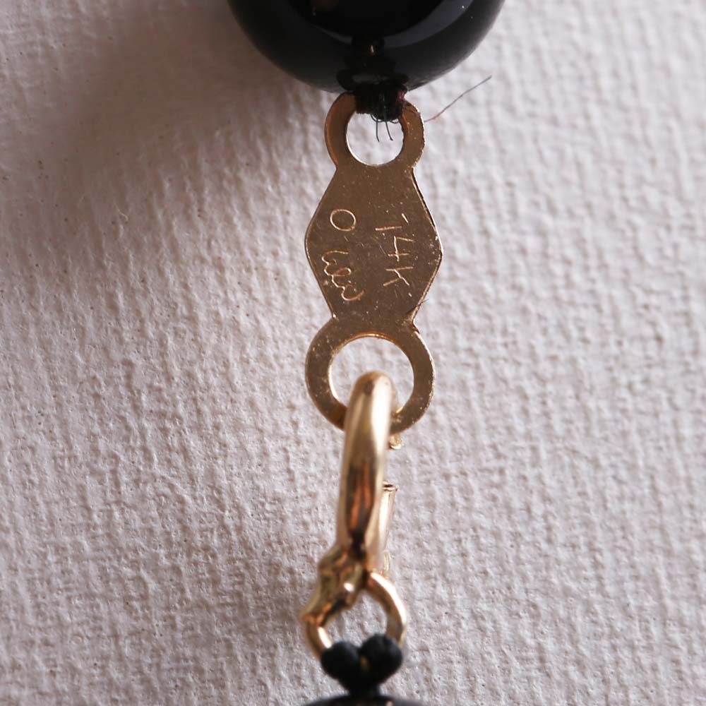 14K Yellow Gold Black Onyx and Freshwater Pearl Necklace