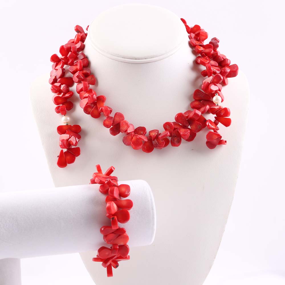 Coral Necklace and Bracelet