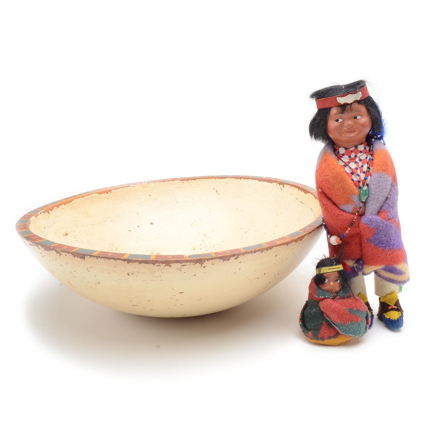"Skookum" Doll in Box with Painted Bowl