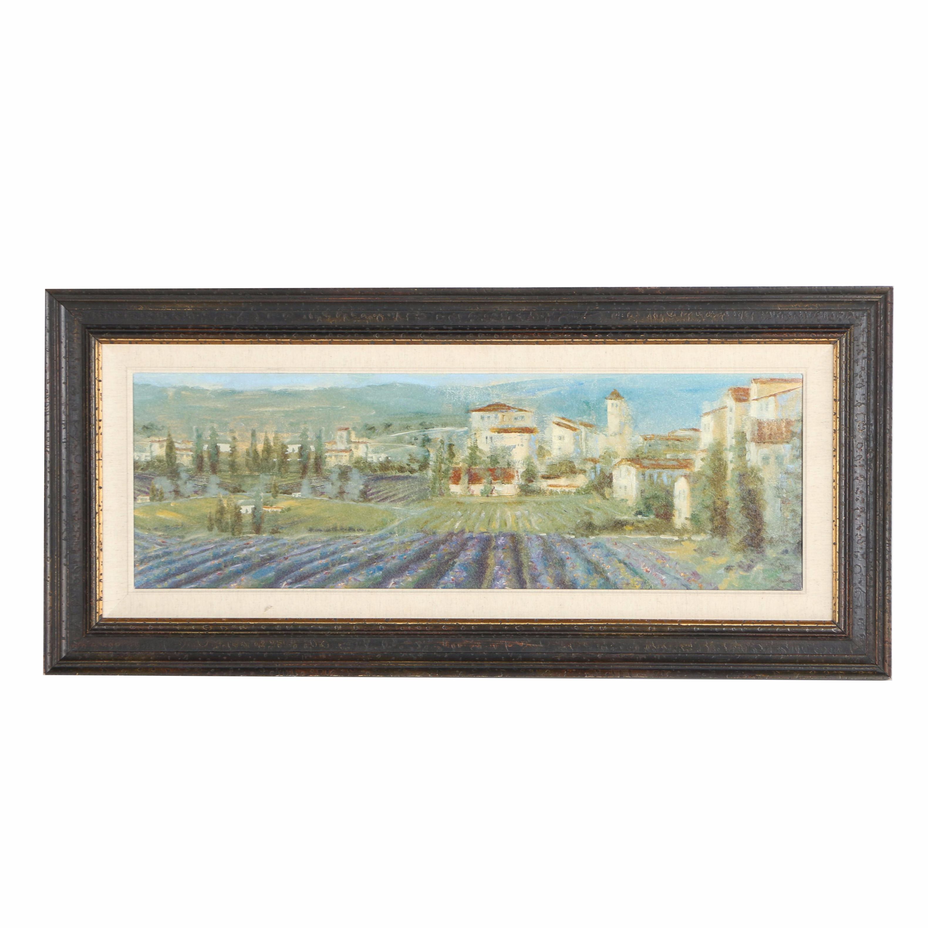 Offset Lithographic Print on Wooden Panel of a Landscape