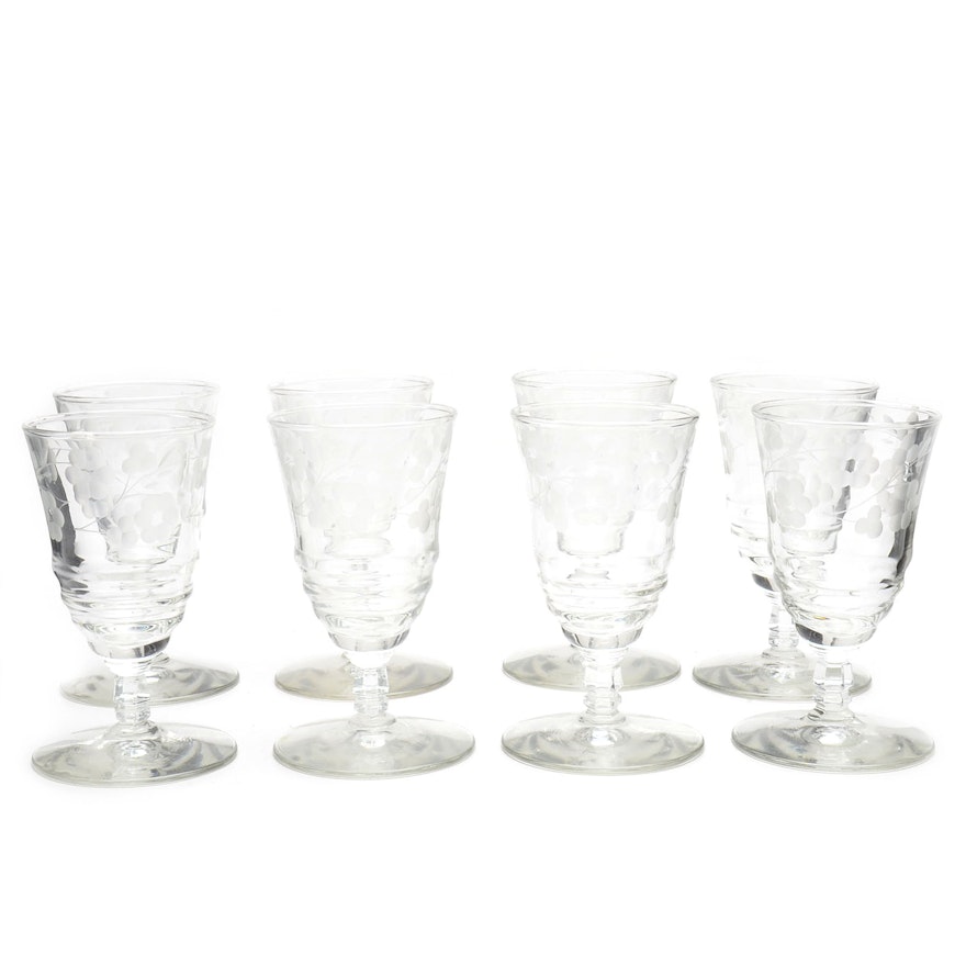 Set of Etched Glassware with Grape Pattern