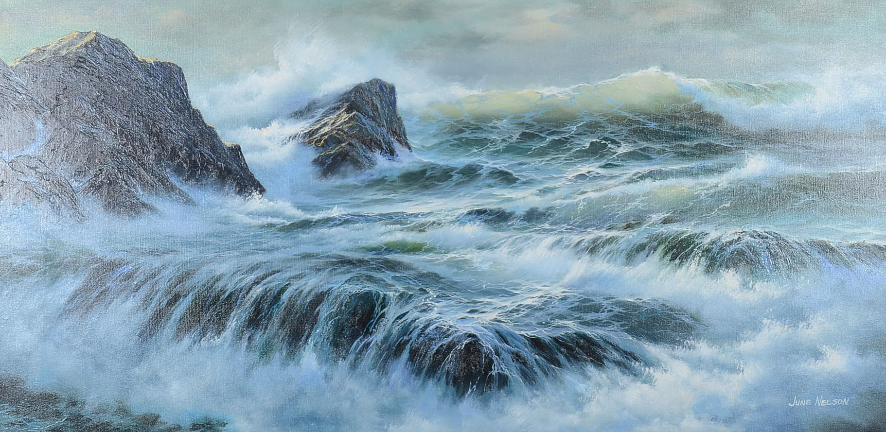 June Nelson Oil Painting on Canvas of a Seascape
